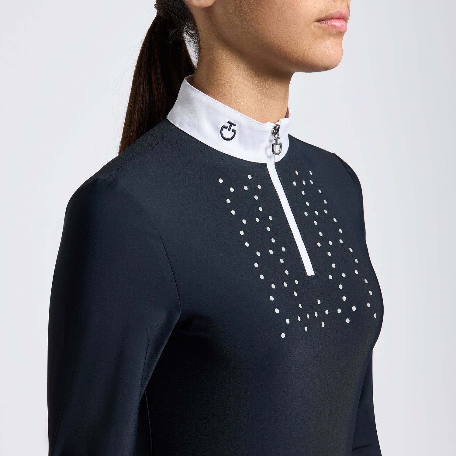 Cavalleria Toscana Cavalleria Toscana Girls' Long-Sleeve Zip Competition Shirt NAVY-3