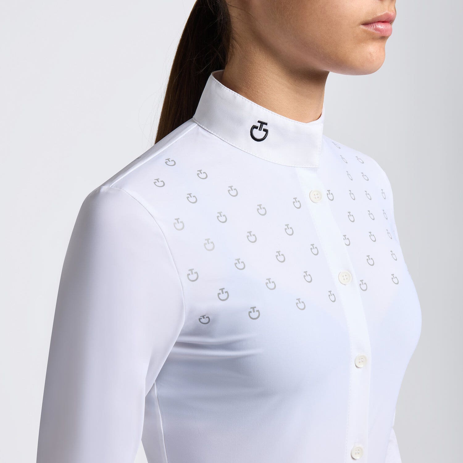 Cavalleria Toscana Cavalleria Toscana Girls' Long-Sleeve Button Competition Shirt WHITE-3