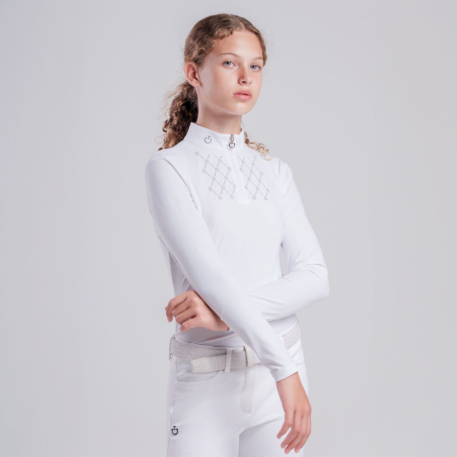 Cavalleria Toscana Girls’ technical fabric polo WHITE-2