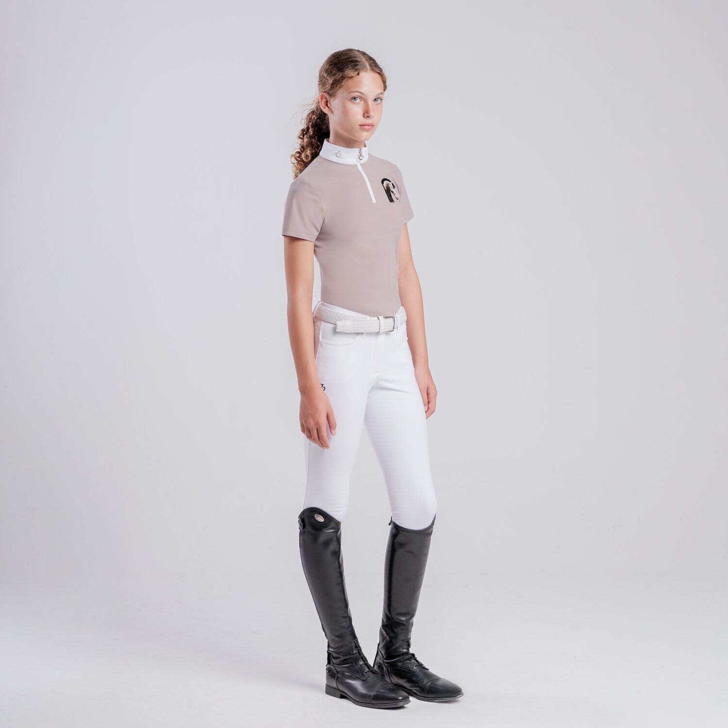 Cavalleria Toscana Girls’ technical polo with horse patch CIPRIA/WHITE-1