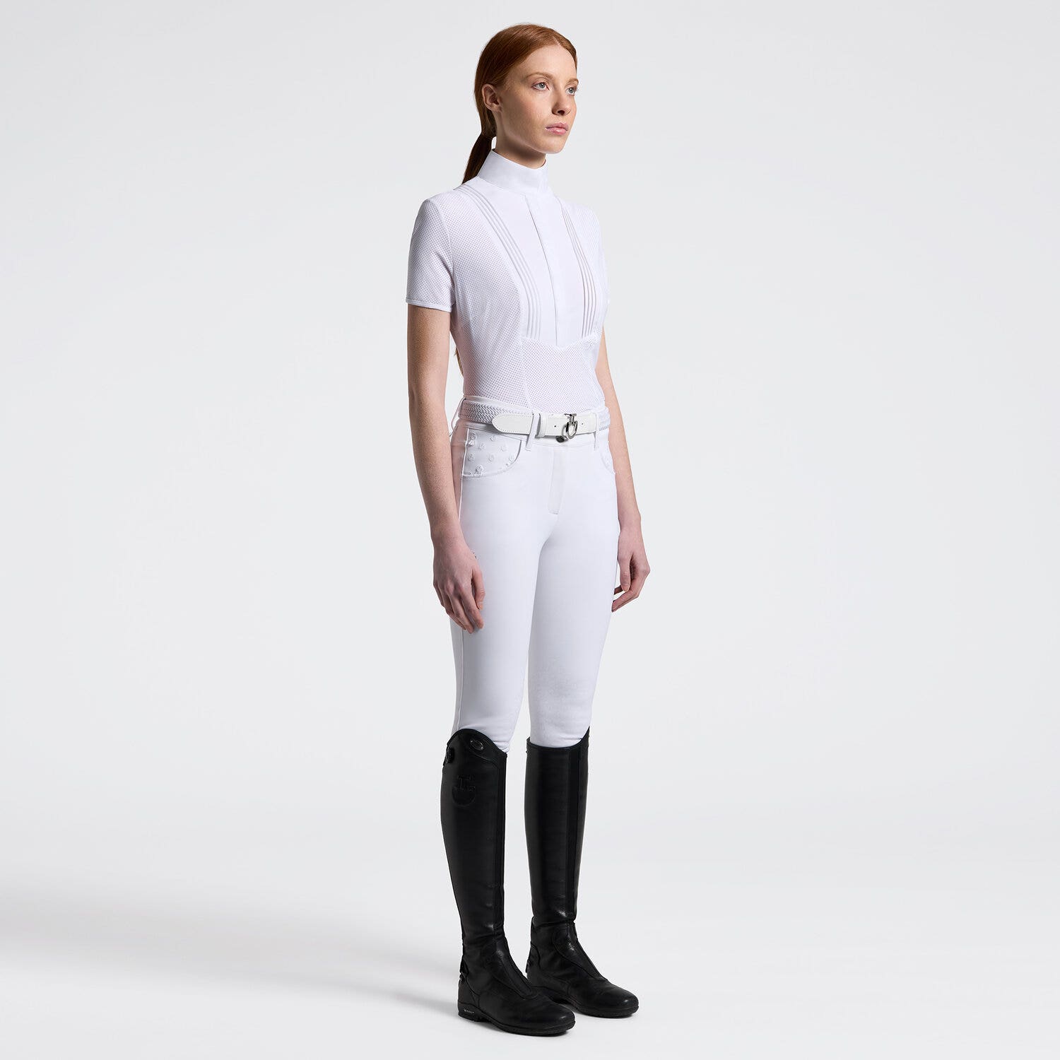 Cavalleria Toscana Camicia Cavalleria Toscana da Competizione da Donna in Jersey Tecnico e bottoni WHITE-1