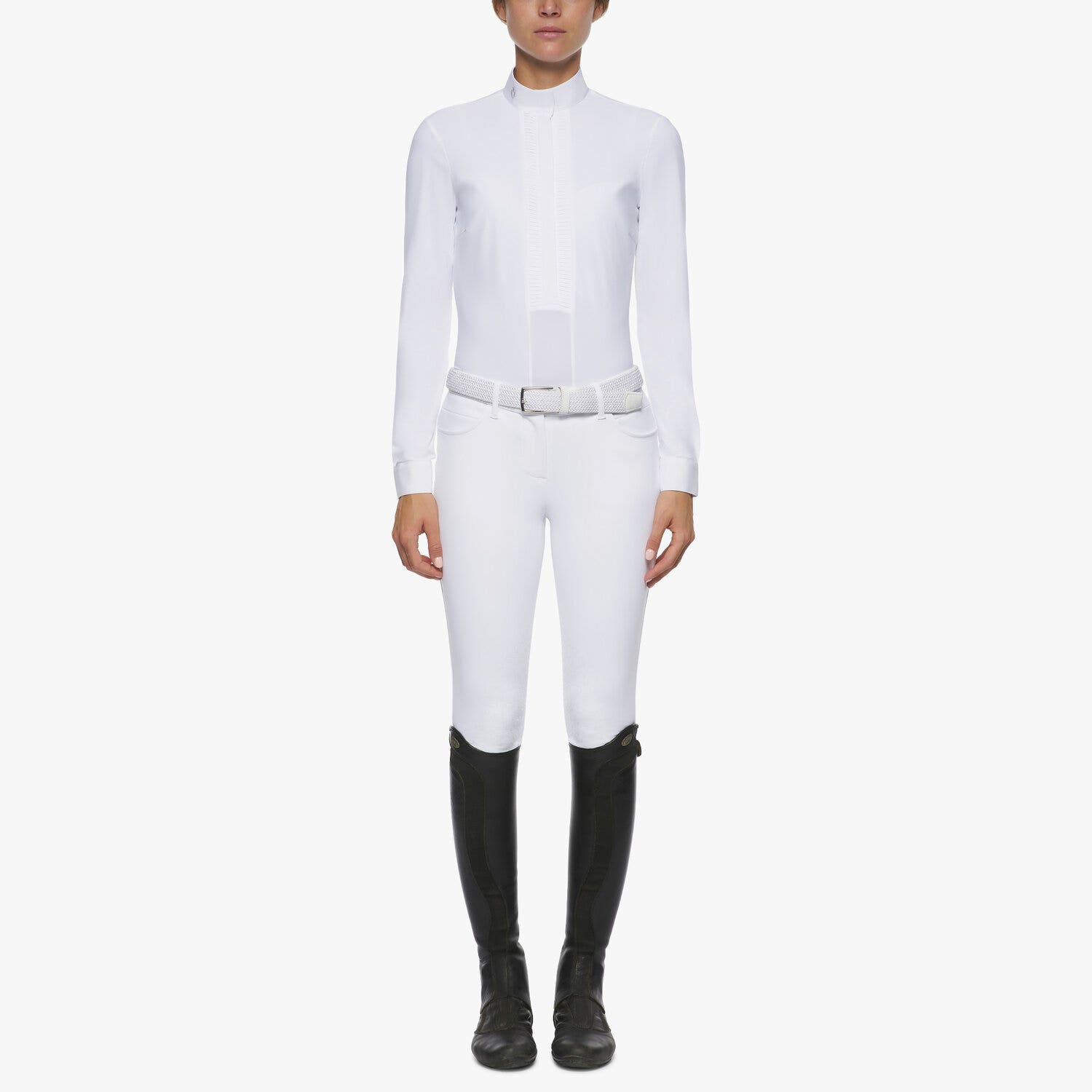 Cavalleria Toscana Women's long-sleeved pleated shirt WHITE-1