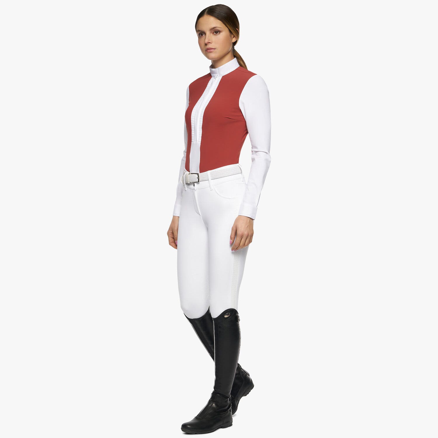 Cavalleria Toscana Women’s jersey show shirt BURNT BRICK/WHITE-1