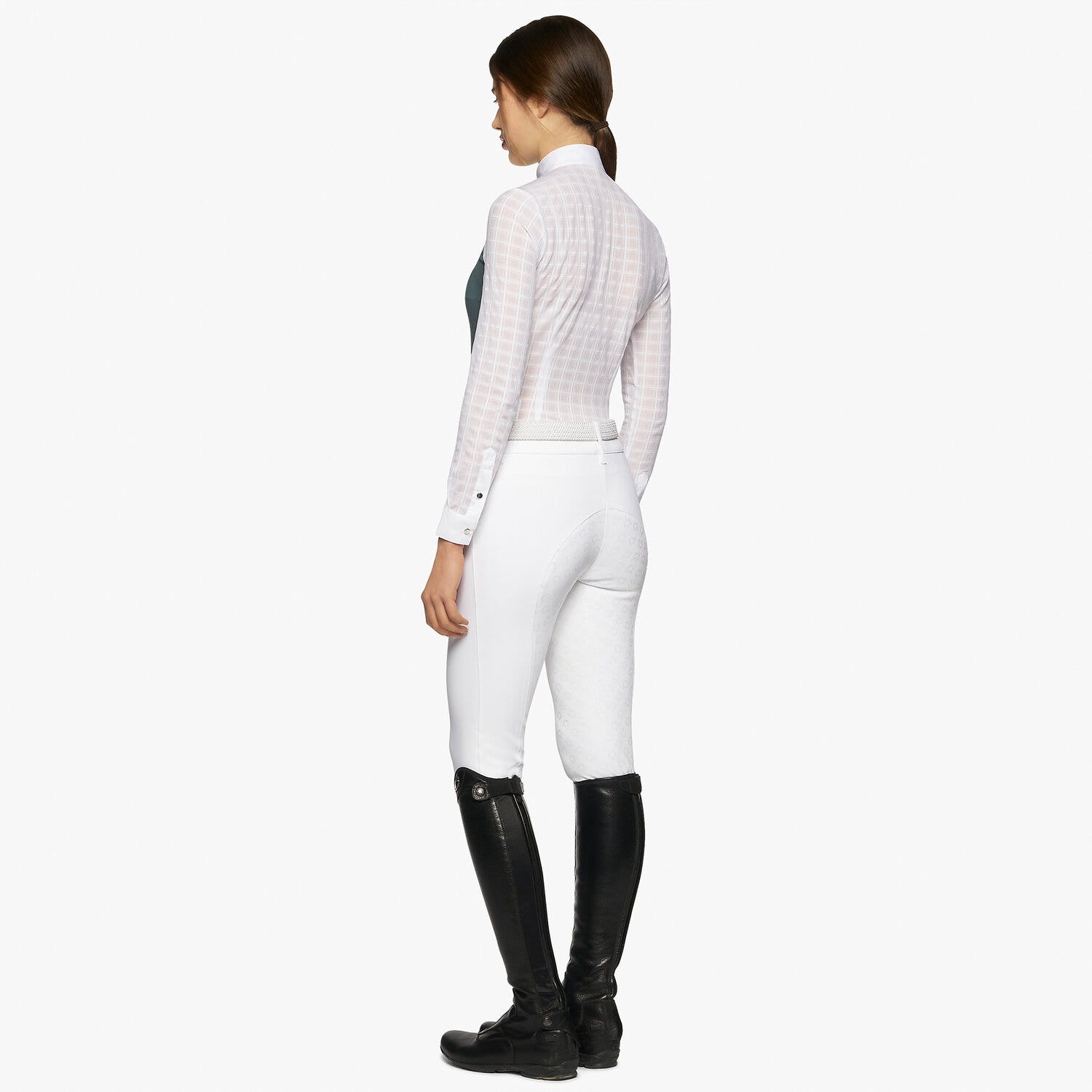 Cavalleria Toscana Camicia donna da concorso plissettata a maniche lunghe PETROLEUM / WHITE-3