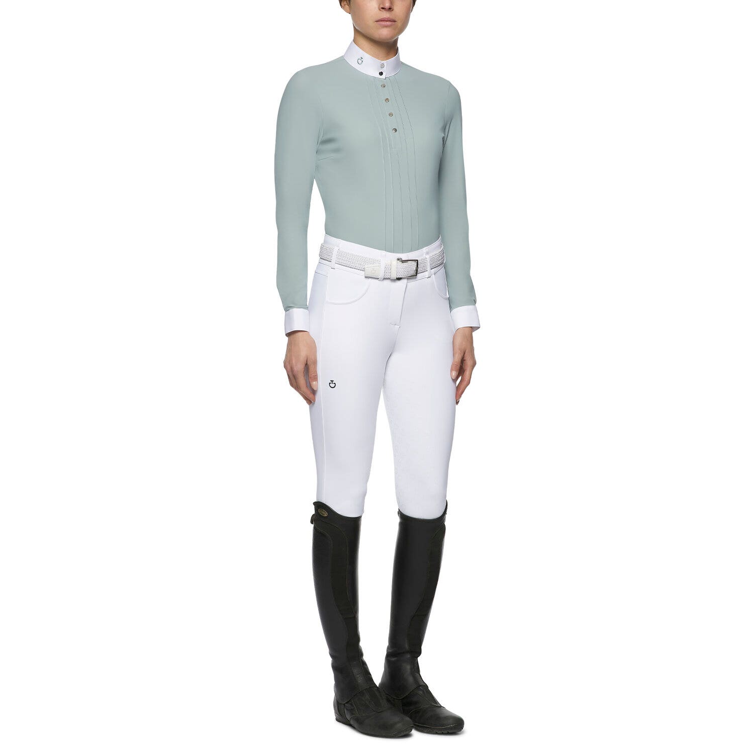 Cavalleria Toscana Pleated long-sleeved competition polo shirt LIGHT GREEN-2