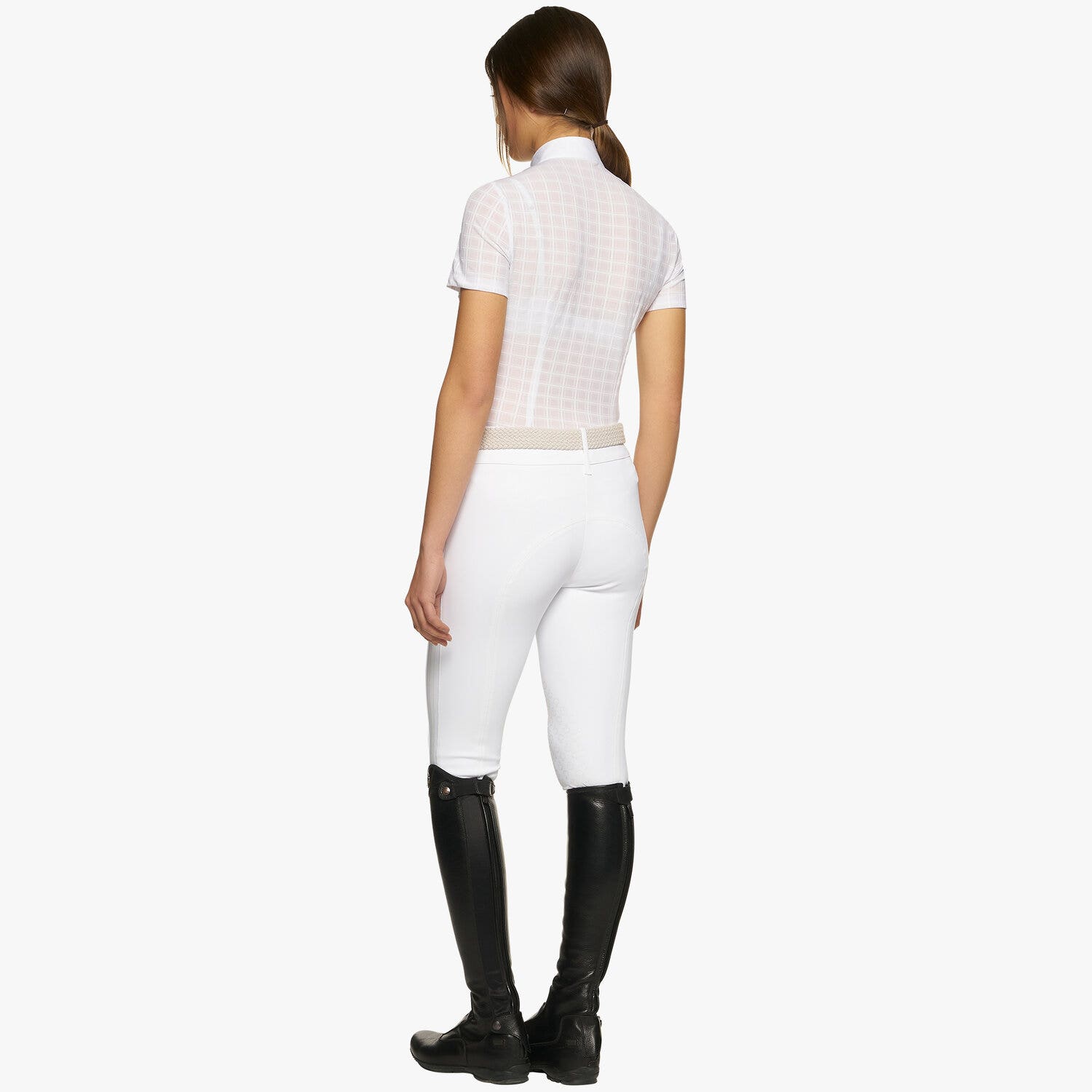 Cavalleria Toscana Women's short-sleeved pleated shirt WHITE/KNIT-4