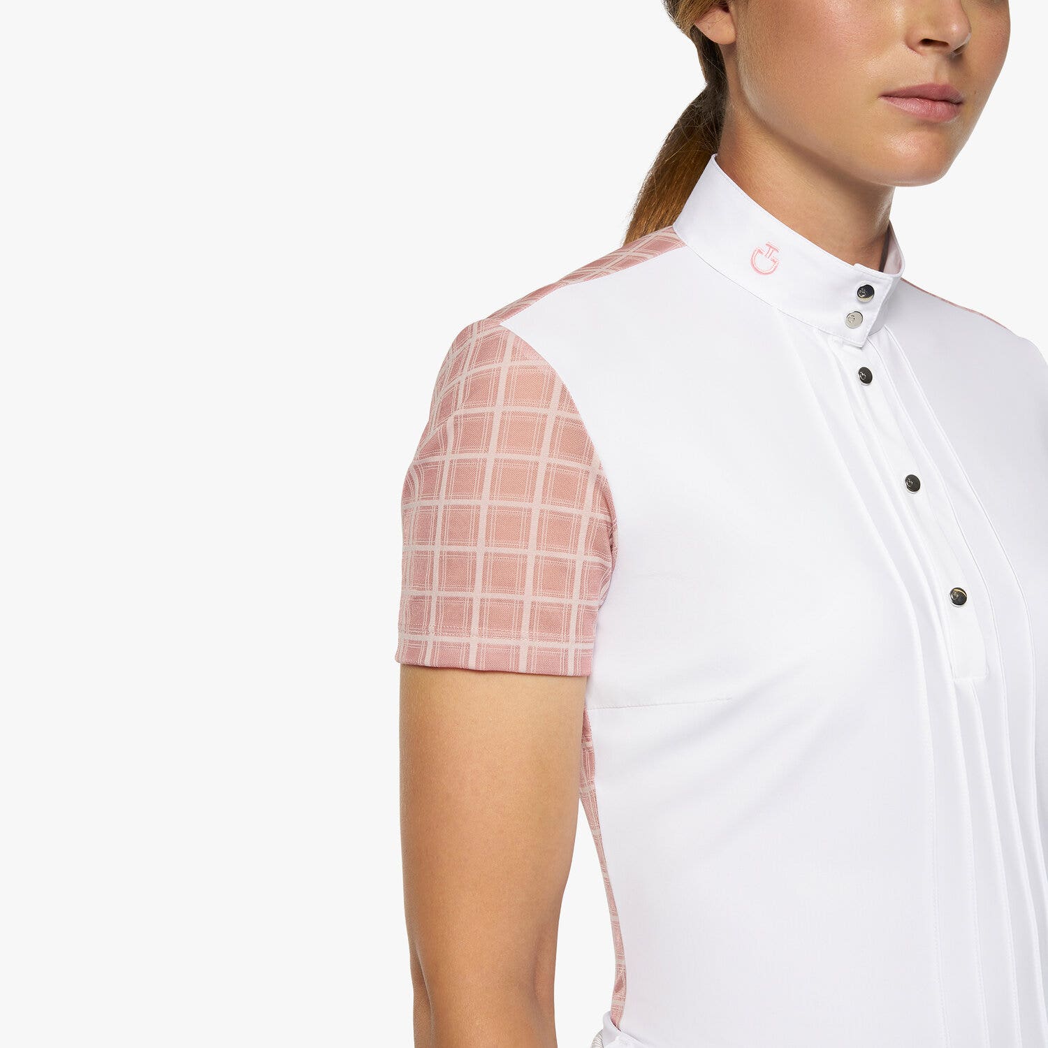 Cavalleria Toscana Women's short-sleeved pleated shirt WHITE/PALE PINK-5