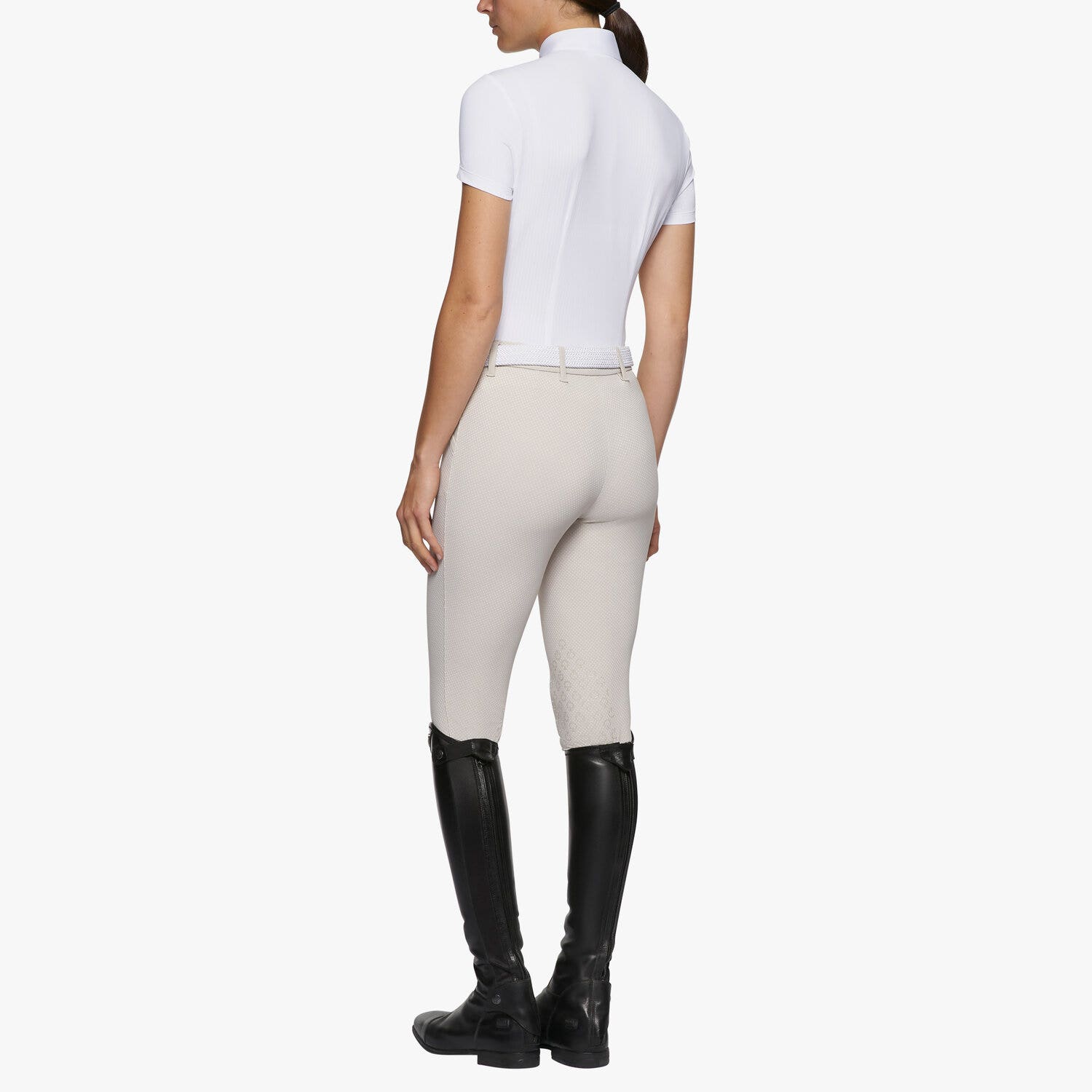 Cavalleria Toscana Women's micro perforated short-sleeved shirt WHITE/KNIT-3