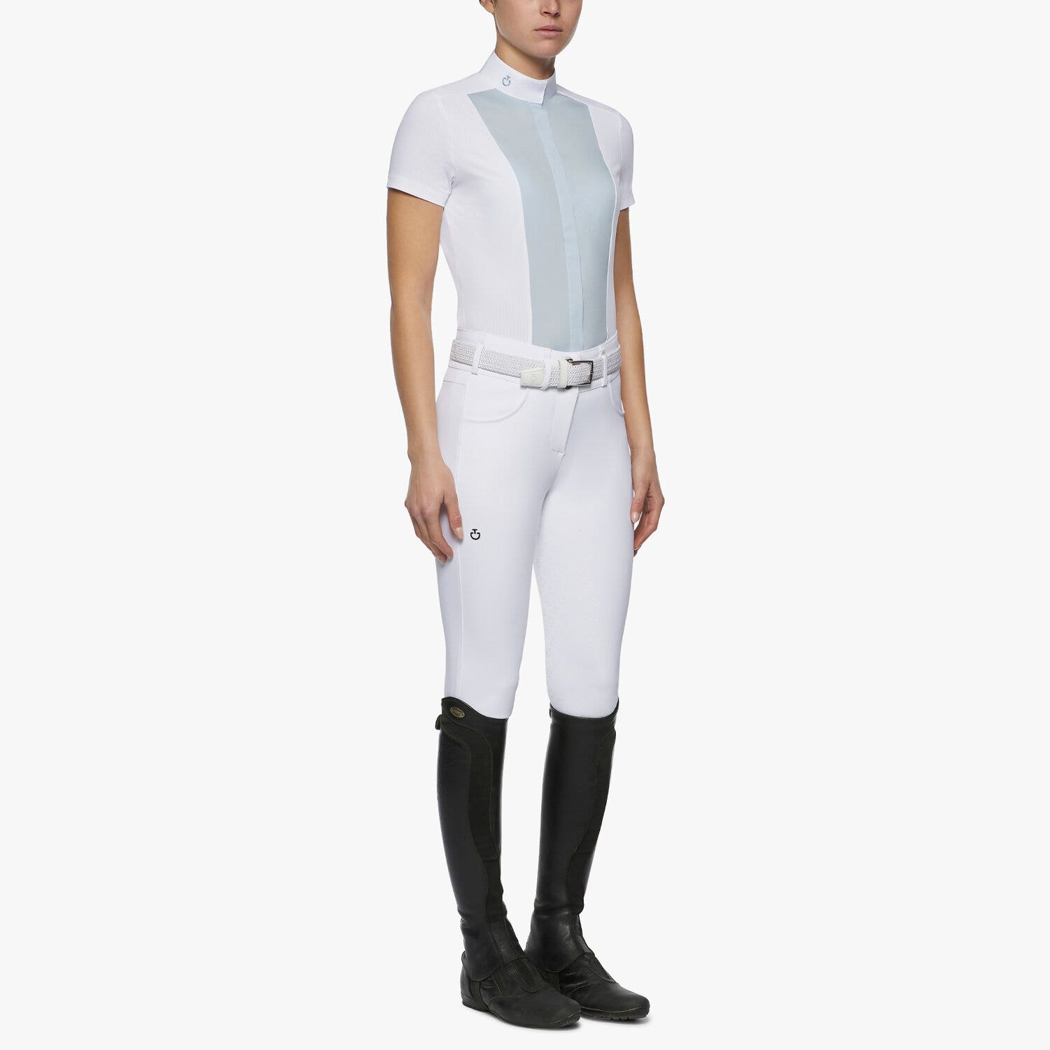 Cavalleria Toscana Women's micro perforated short-sleeved shirt LIGHT BLUE/WHITE-2