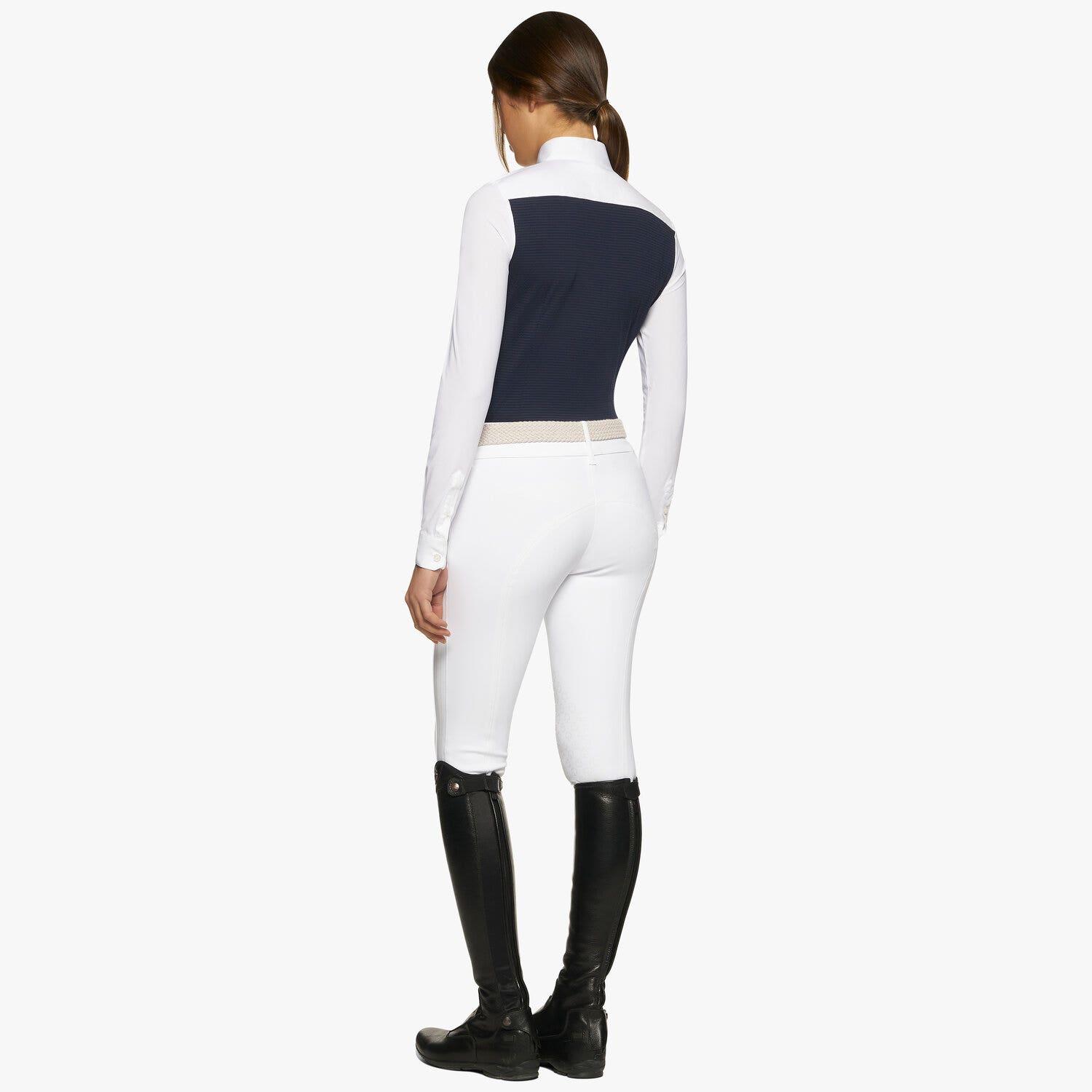 Cavalleria Toscana Women’s seersucker and poplin shirt ROYAL BLUE SQUARE-2