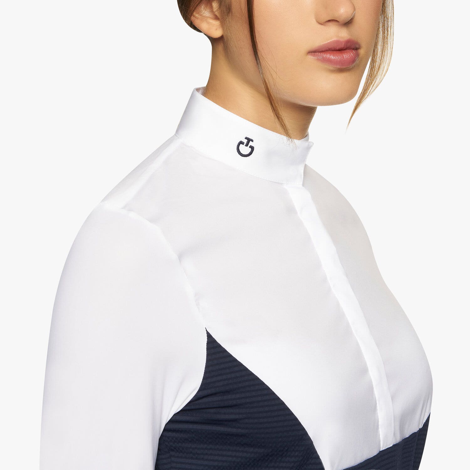 Cavalleria Toscana Women’s seersucker and poplin shirt ROYAL BLUE SQUARE-4