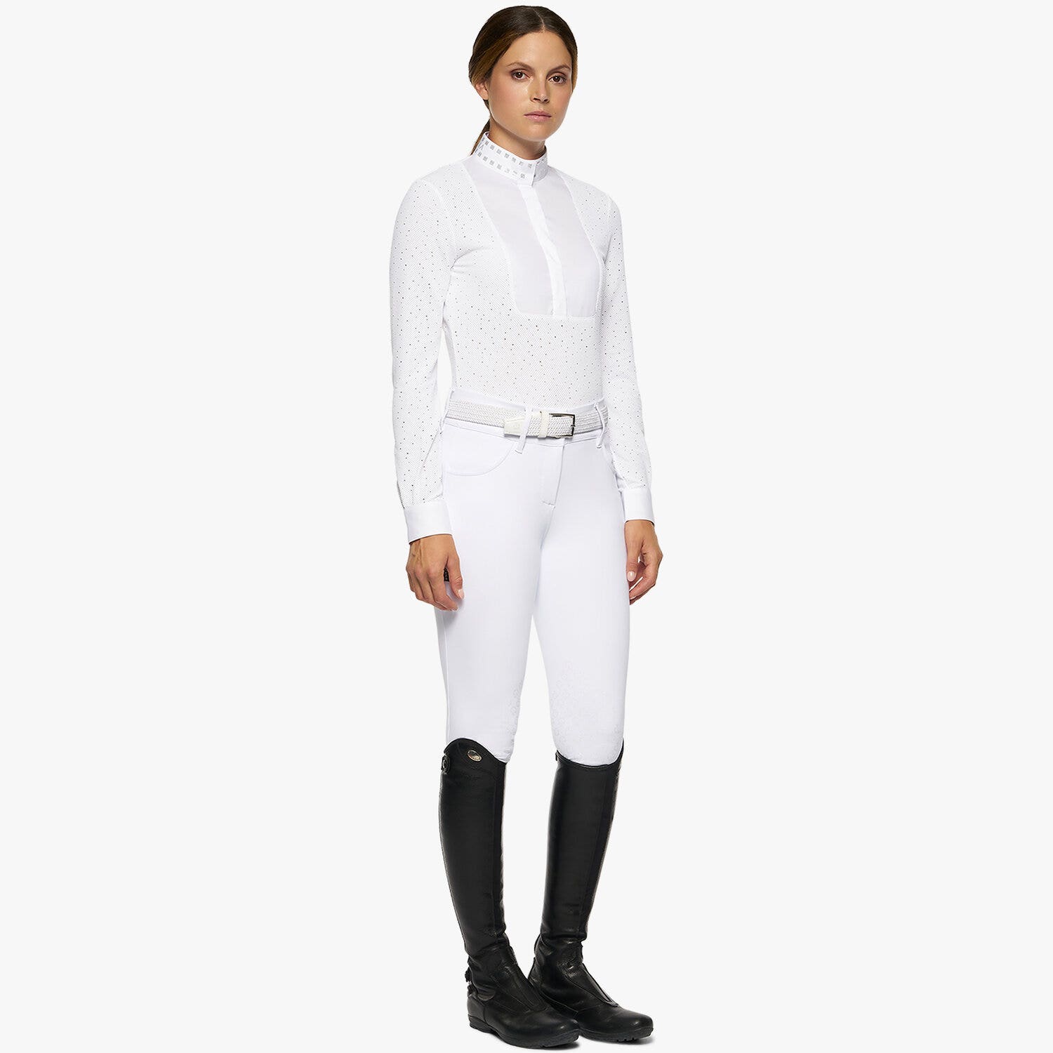 Cavalleria Toscana Women’s shirt in perforated fabric with a sequin collar WHITE-2