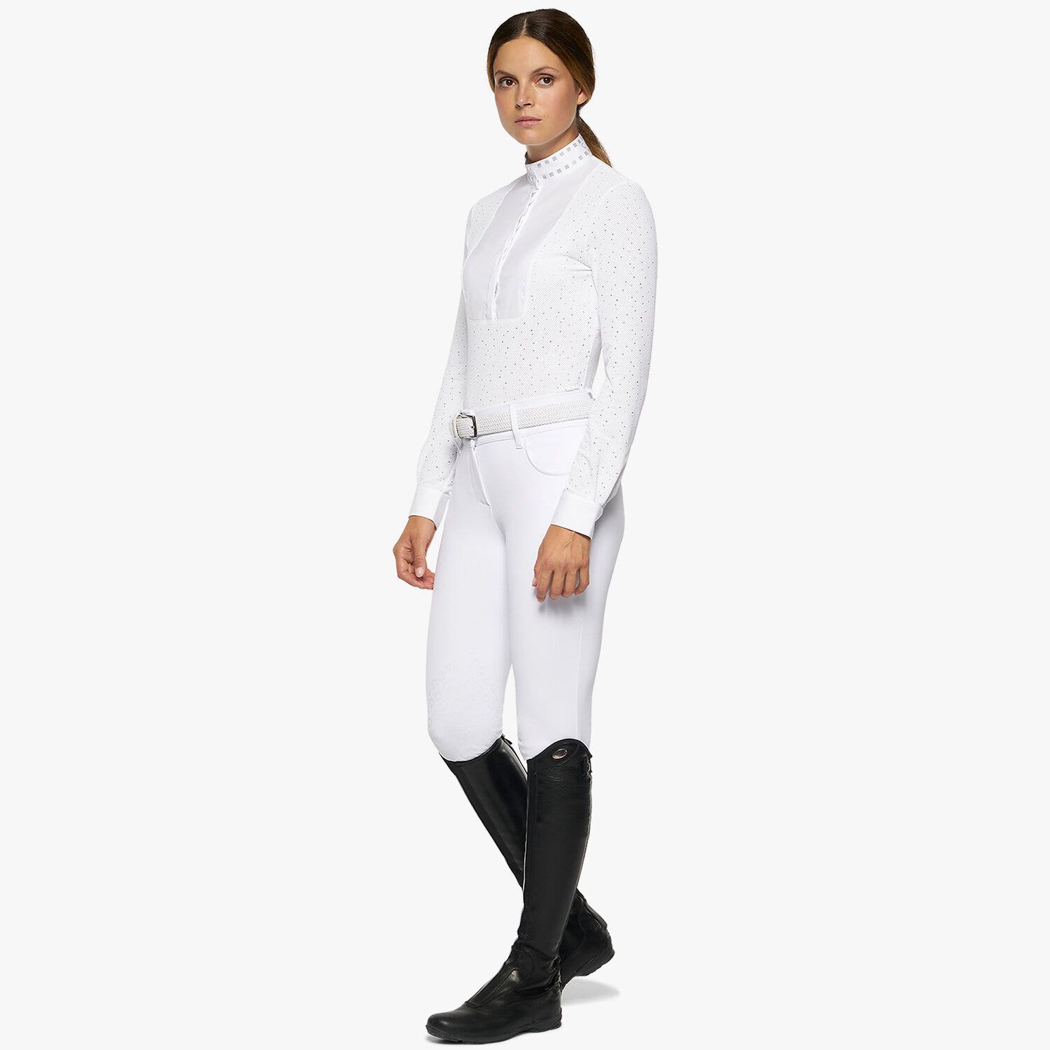 Cavalleria Toscana Women’s shirt in perforated fabric with a sequin collar WHITE-5