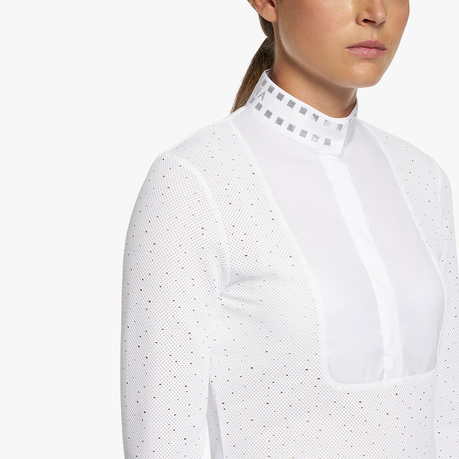 Cavalleria Toscana Women’s shirt in perforated fabric with a sequin collar WHITE-6