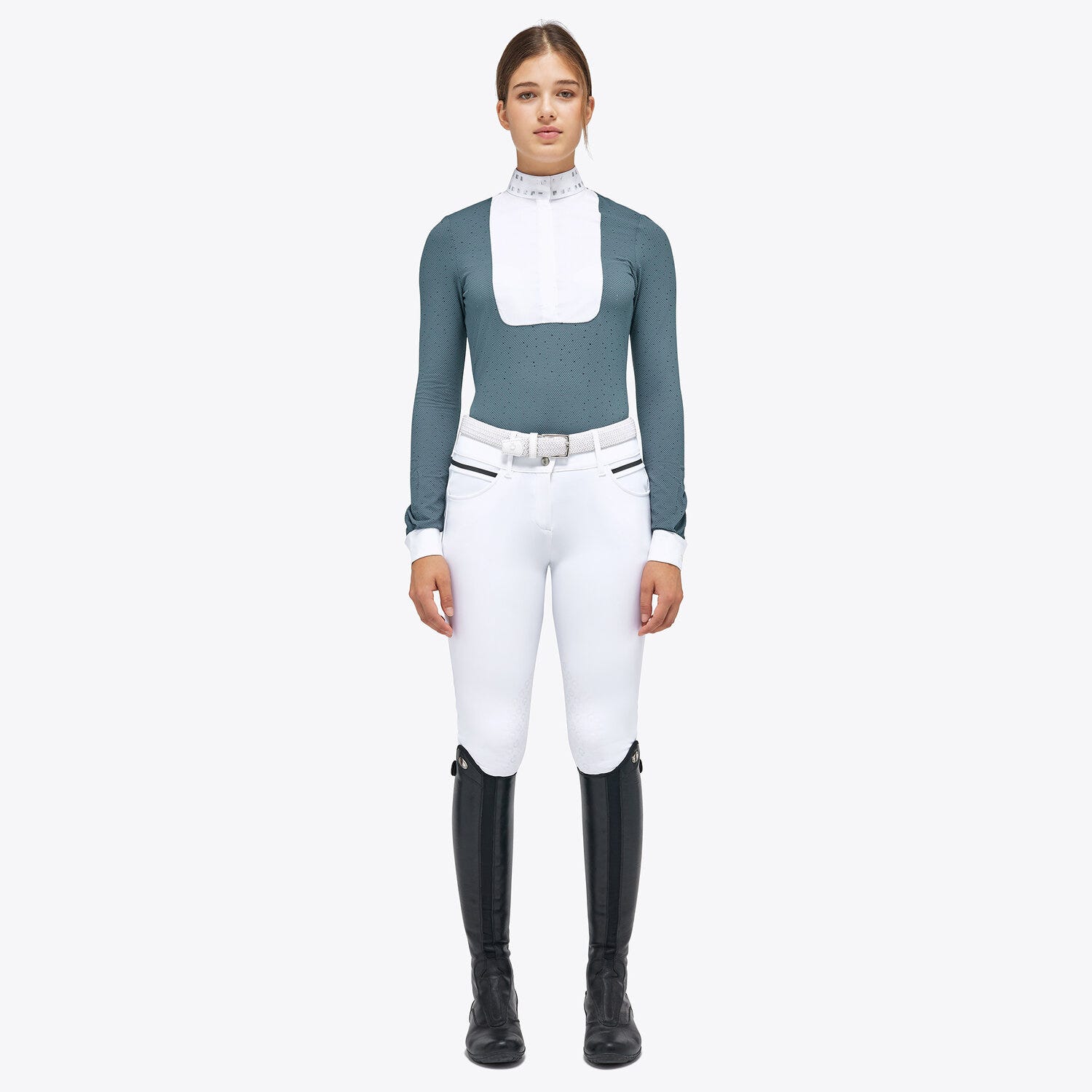 Women’s shirt in perforated fabric with a sequin collar