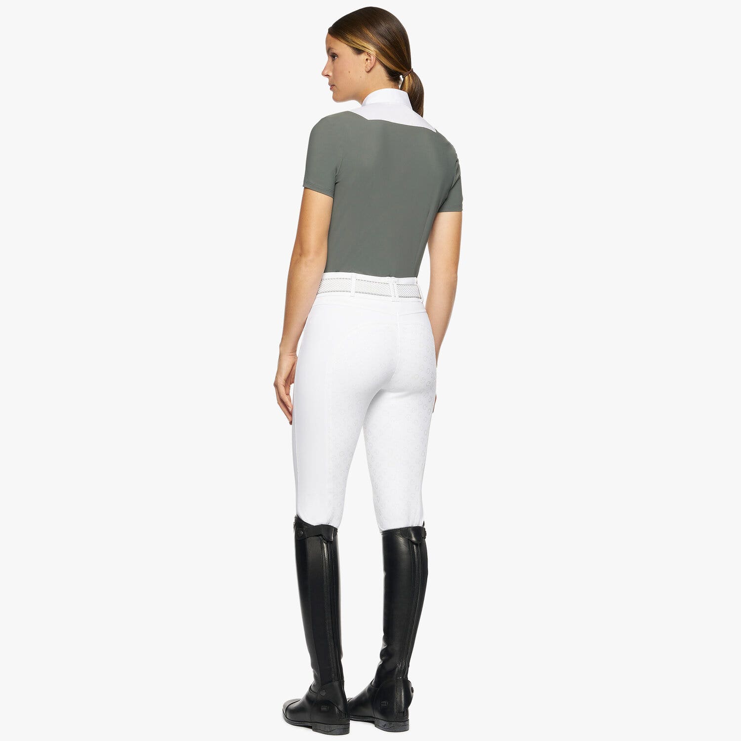 Cavalleria Toscana Woman’s jersey shirt with a bib insert FOLIAGE GREEN-3