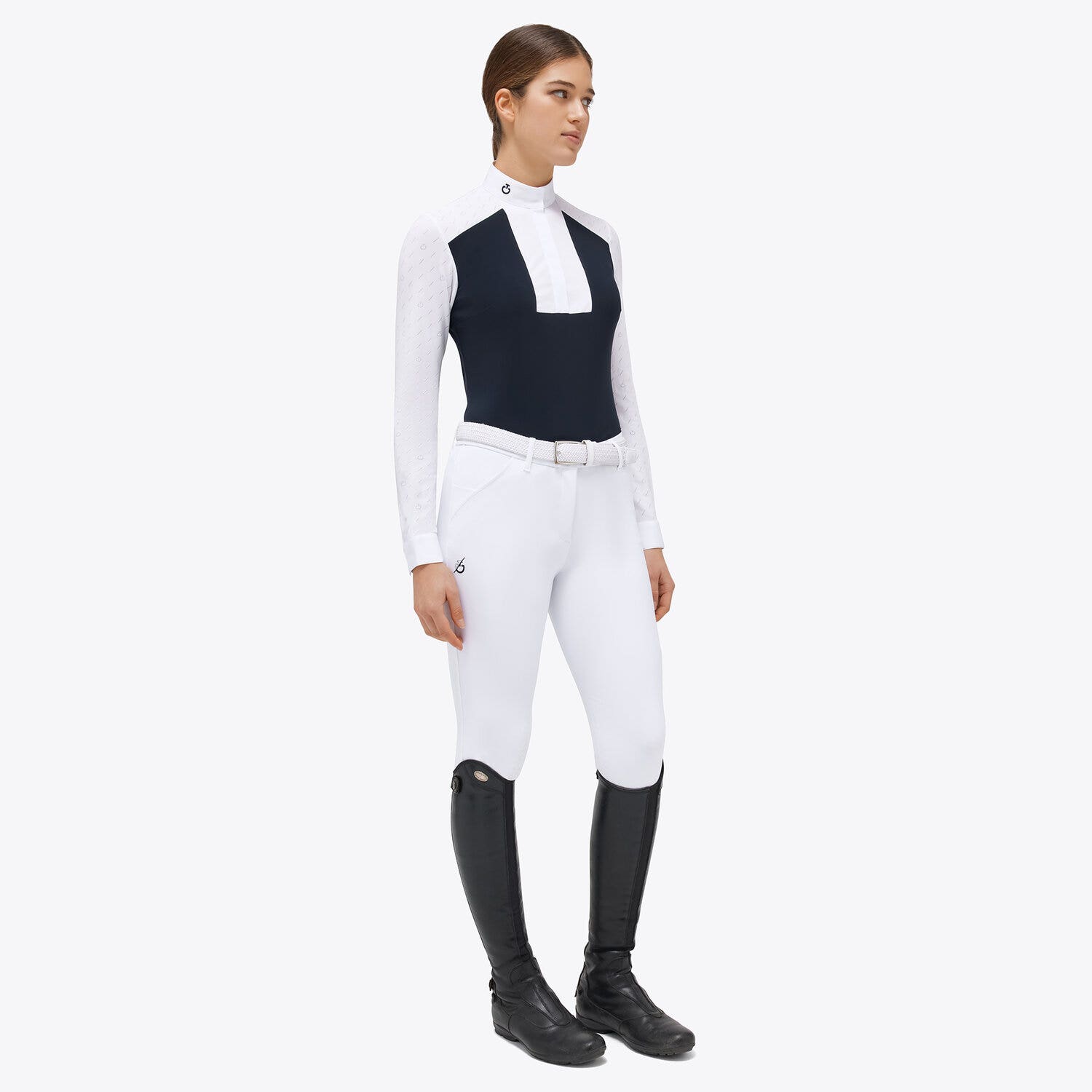 Cavalleria Toscana Woman’s jersey shirt with CT motif WHITE/NAVY-1