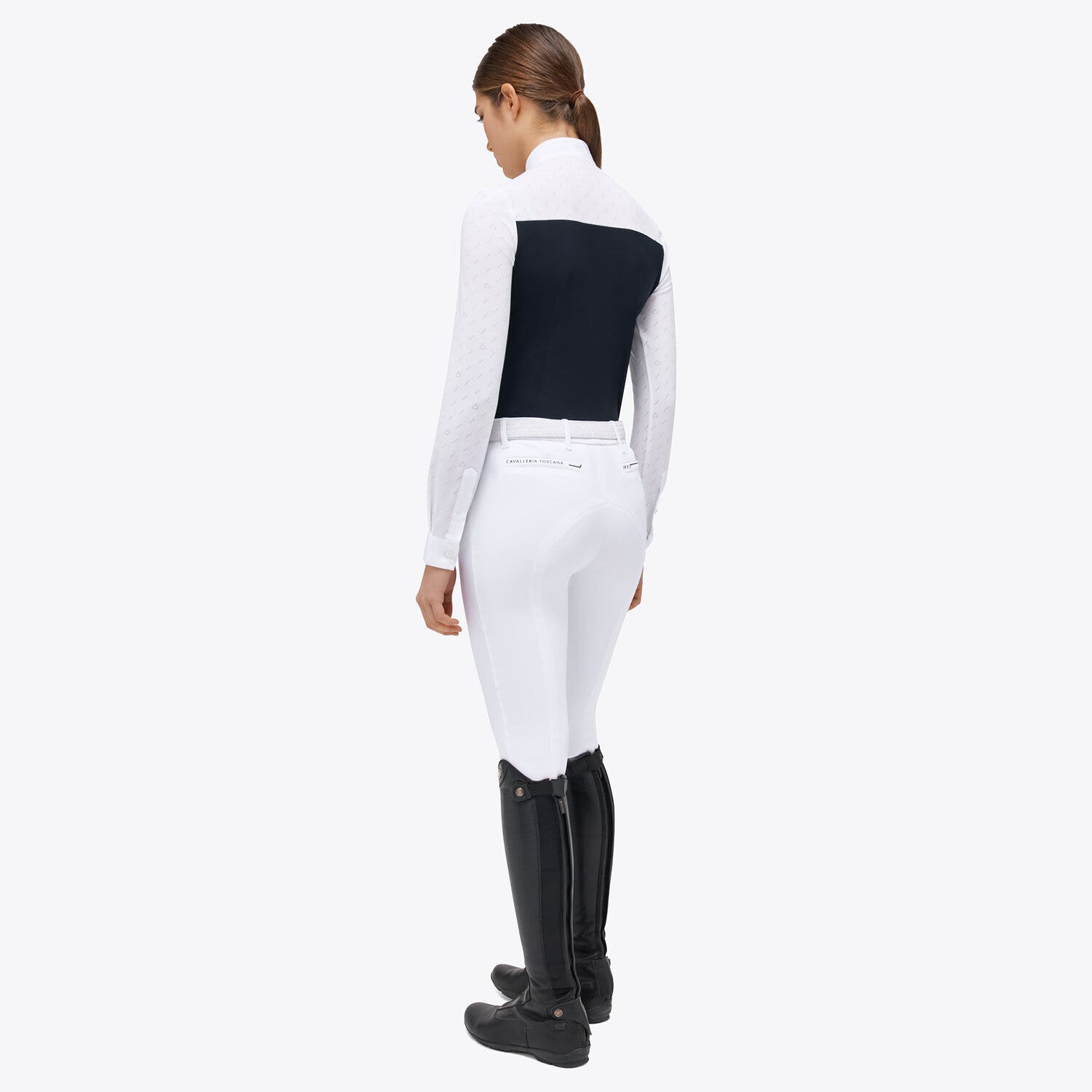 Cavalleria Toscana Woman’s jersey shirt with CT motif WHITE/NAVY-2