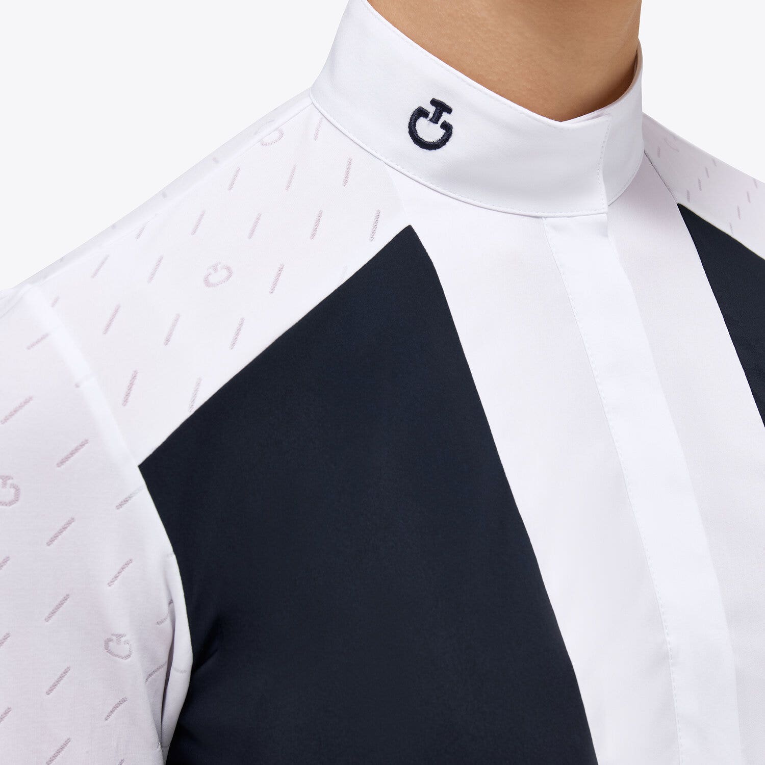 Cavalleria Toscana Woman’s jersey shirt with CT motif WHITE/NAVY-3