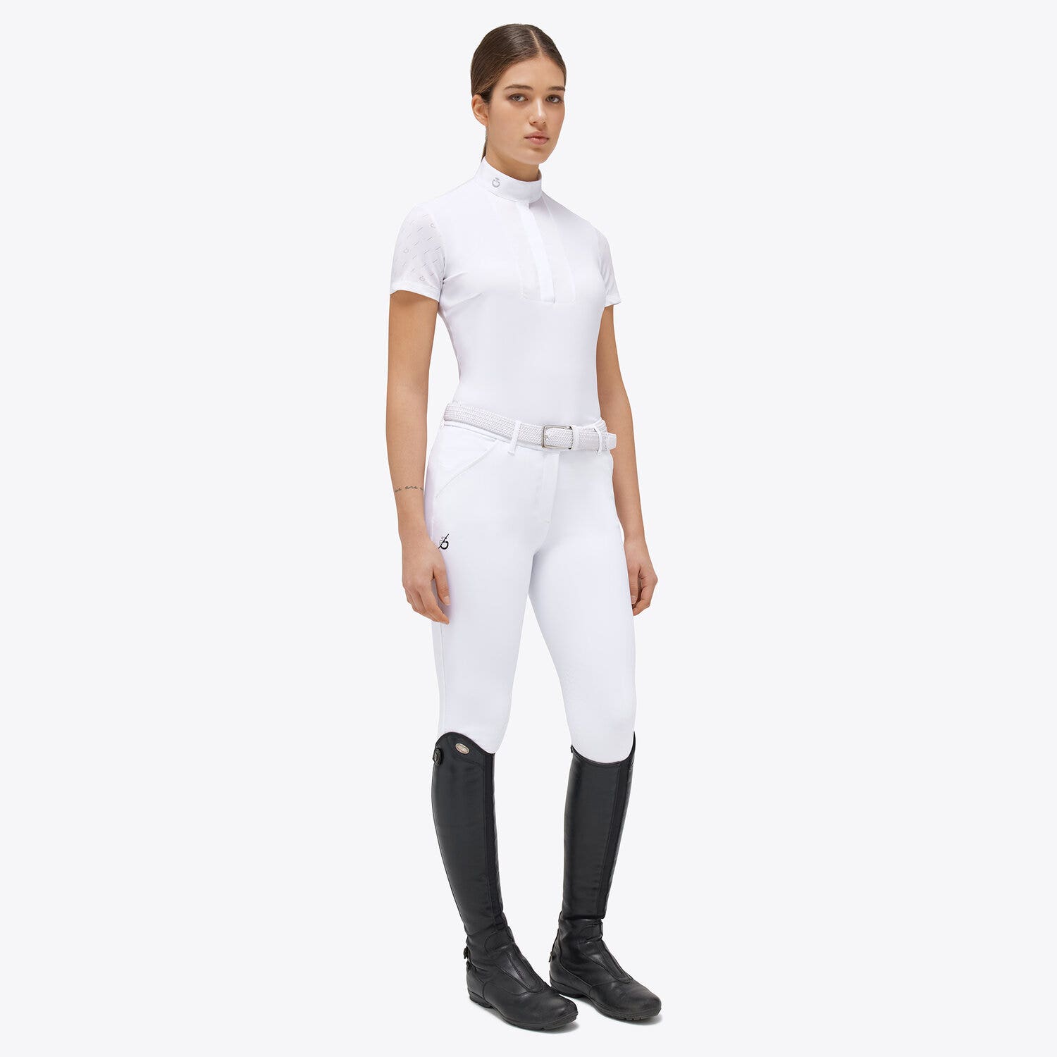 Cavalleria Toscana Woman’s jersey shirt with CT motif WHITE/KNIT-1