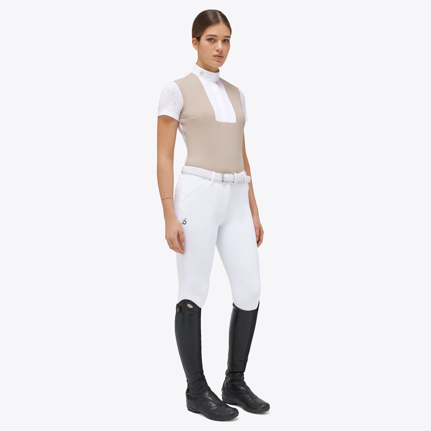 Cavalleria Toscana Woman’s jersey shirt with CT motif WHITE / LIGHT BEIGE-1