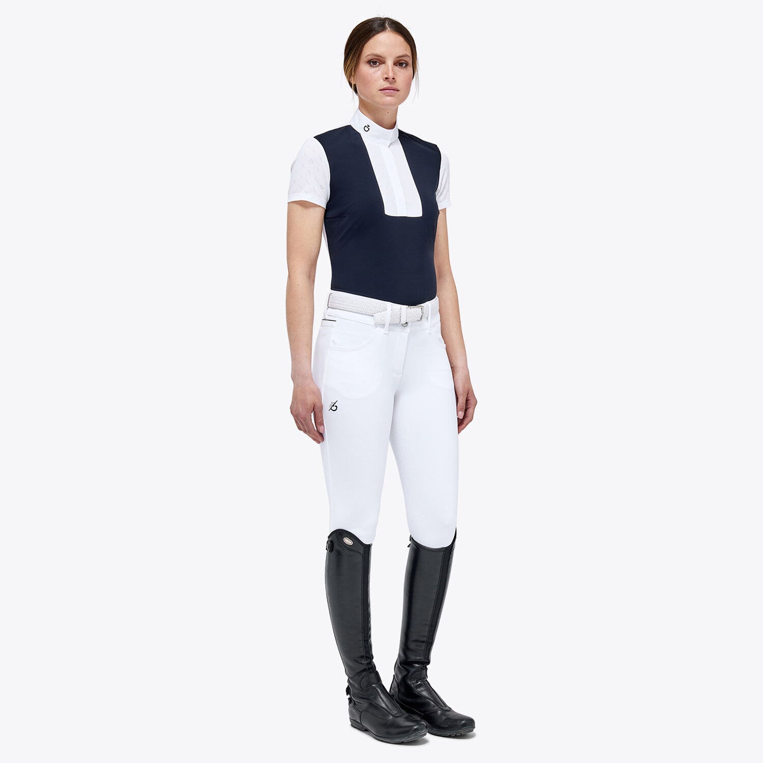 Cavalleria Toscana Woman’s jersey shirt with CT motif WHITE/NAVY-2