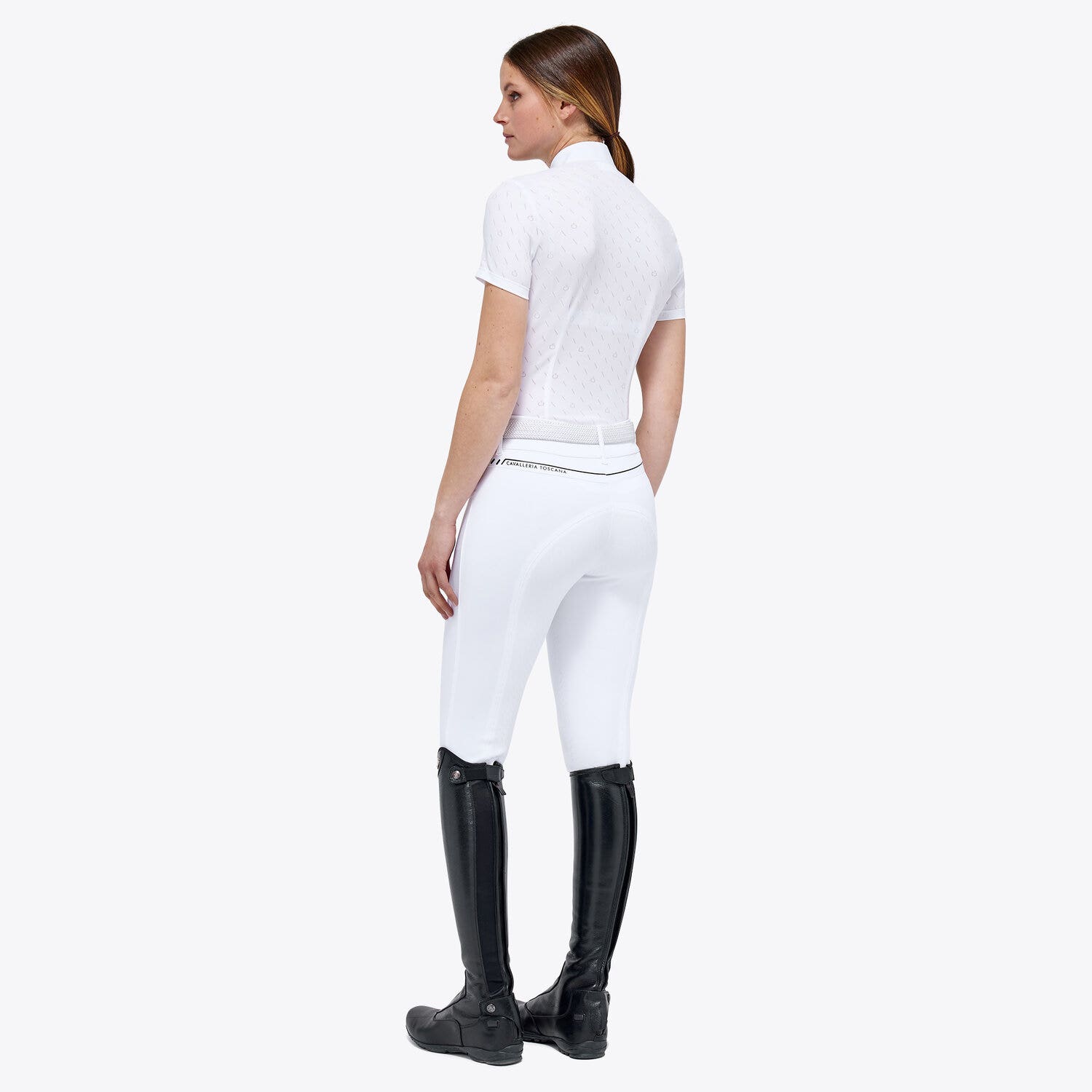 Cavalleria Toscana Woman’s jersey shirt with CT motif WHITE/NAVY-4