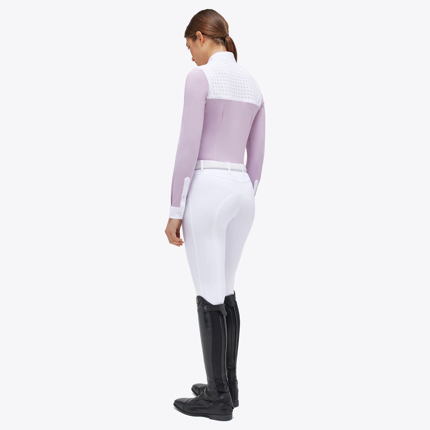 Cavalleria Toscana Lightweight Jersey Competition Shirt for Woman PALE MAUVE / WHITE-2