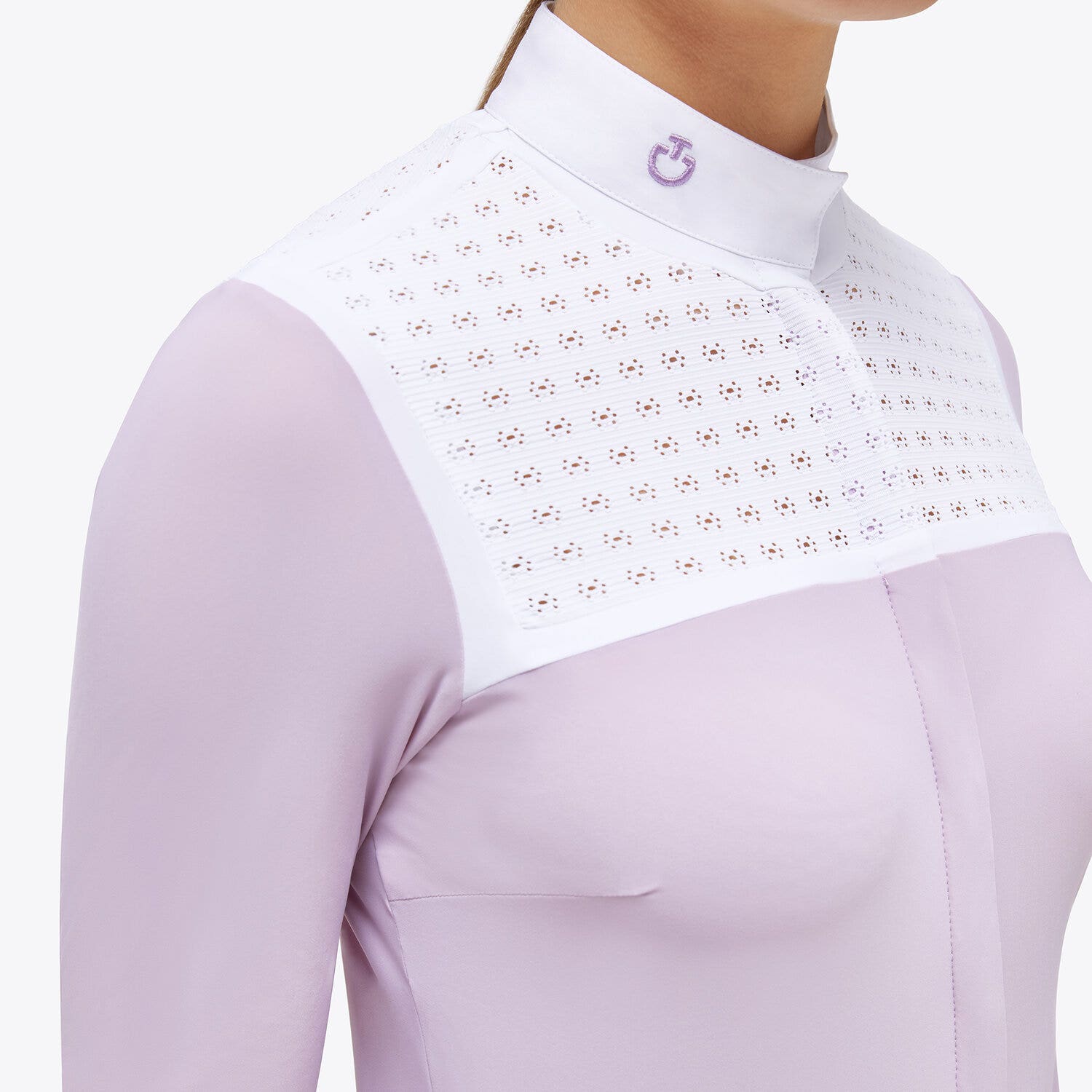 Cavalleria Toscana Lightweight Jersey Competition Shirt for Woman PALE MAUVE / WHITE-3