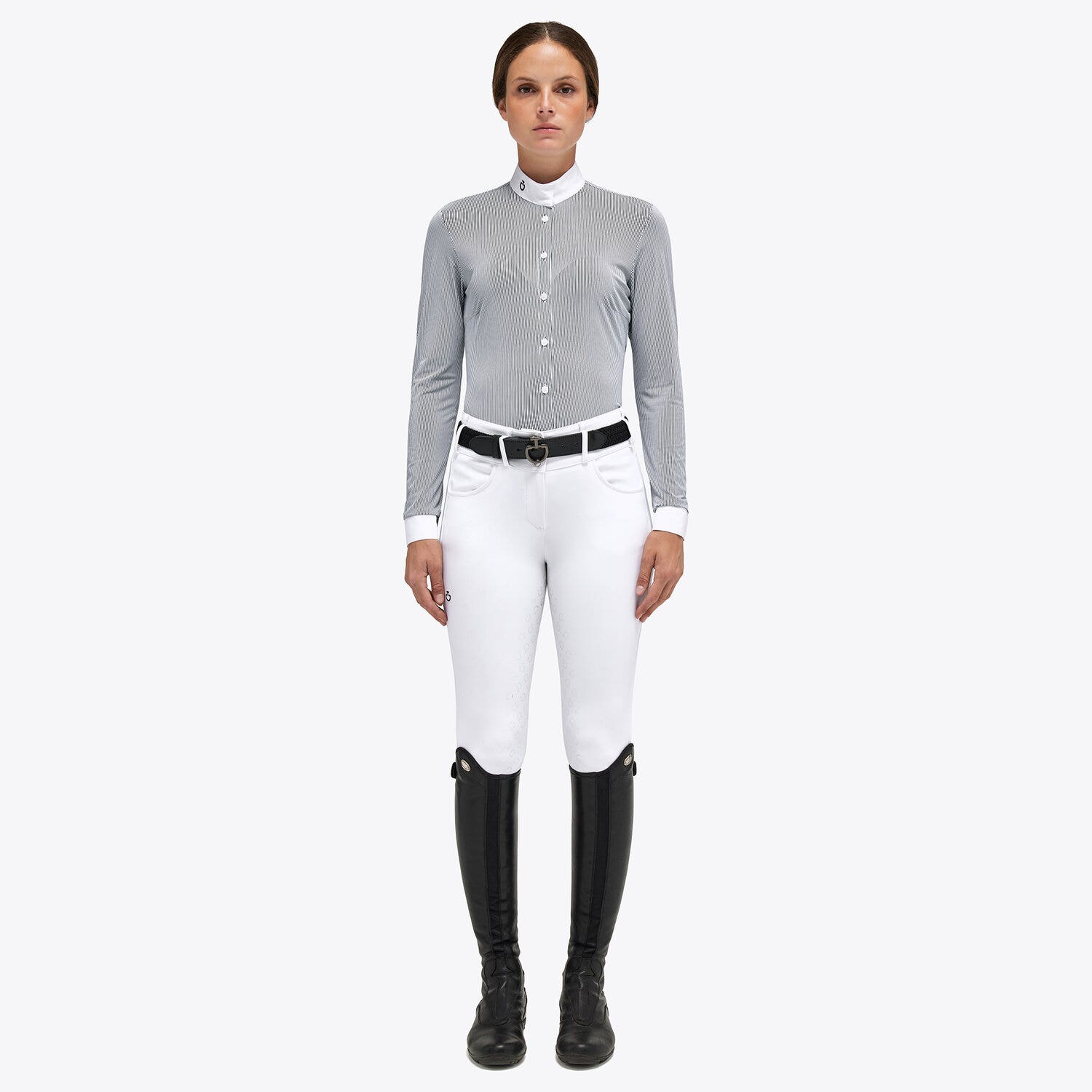 Cavalleria Toscana Women's Tech Piquet Competition Shirt WHITE/BLACK LINE-1