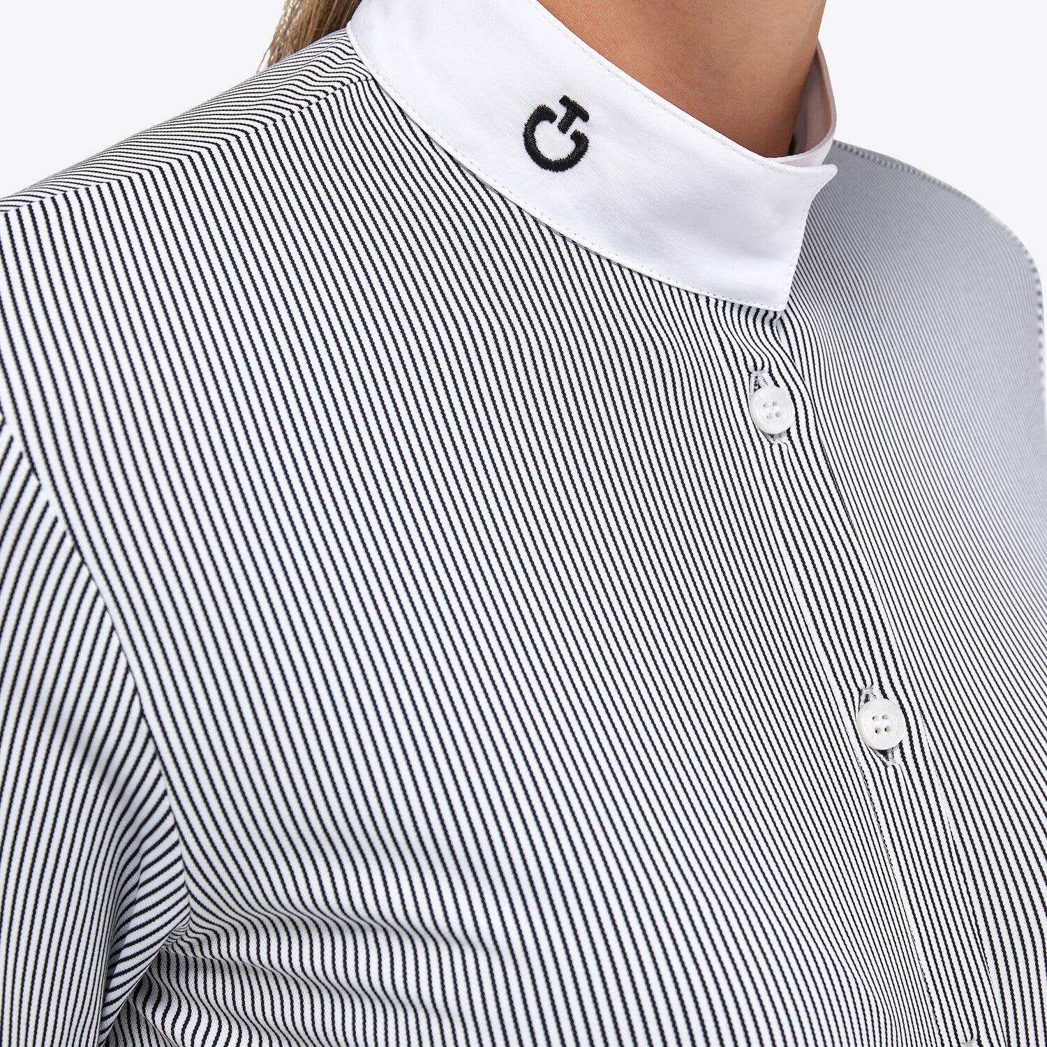 Cavalleria Toscana Women's Tech Piquet Competition Shirt WHITE/BLACK LINE-4