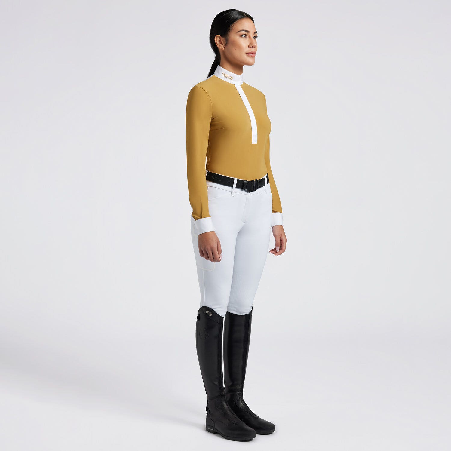 Cavalleria Toscana Cavalleria Toscana Women's Competition Shirt in Technical Jersey with Buttons GOLDEN OCHRE-1