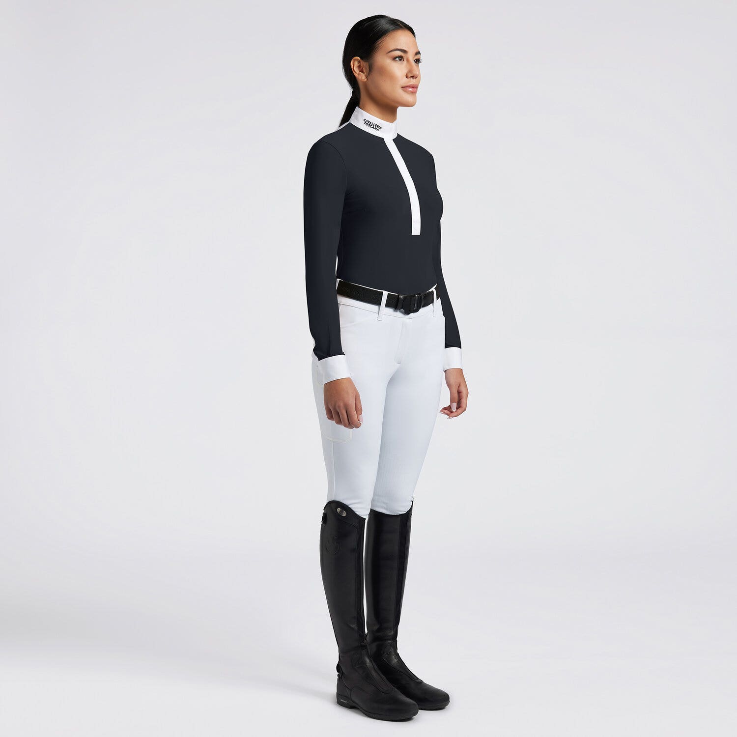 Cavalleria Toscana Cavalleria Toscana Women's Competition Shirt in Technical Jersey with Buttons NAVY-1