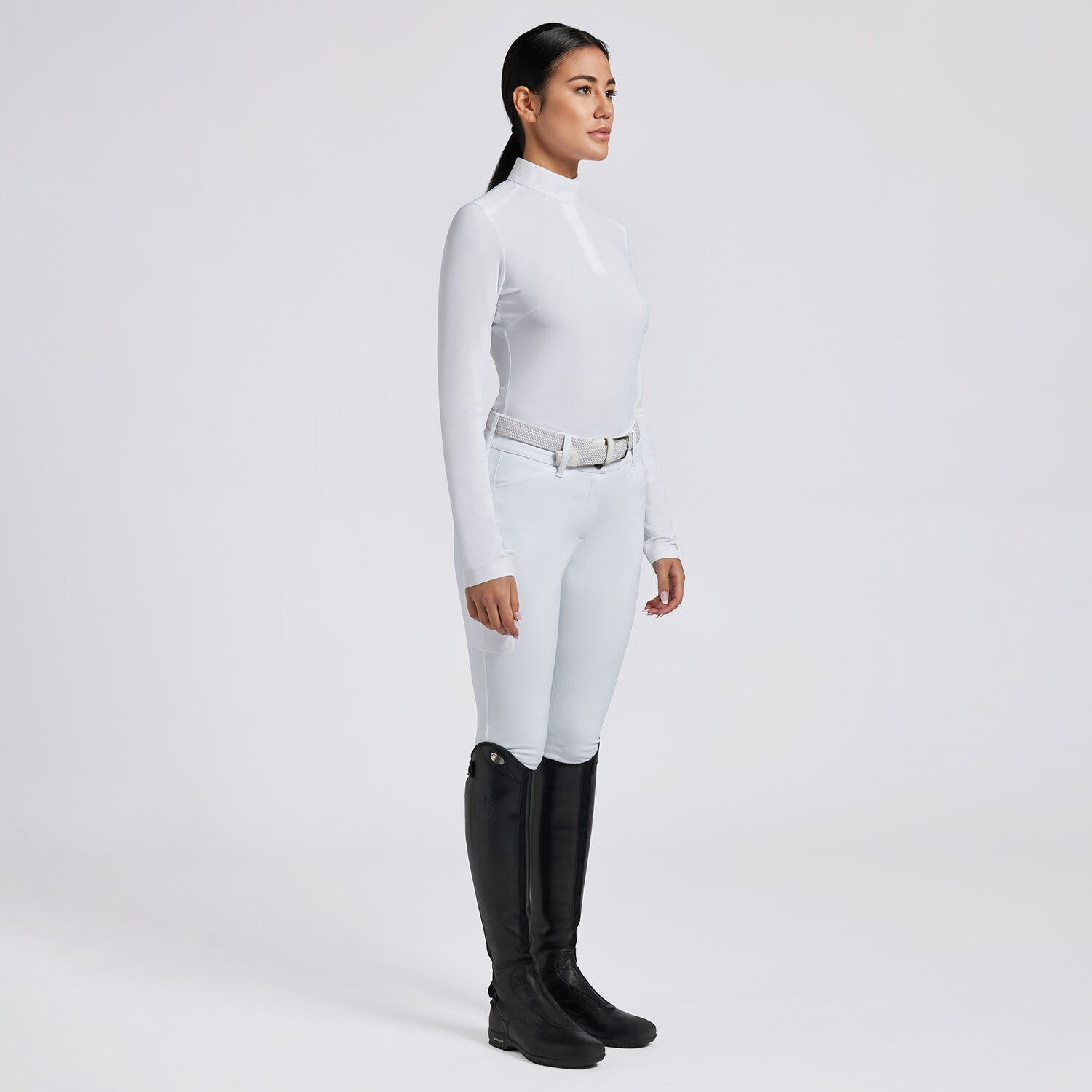 Cavalleria Toscana Cavalleria Toscana Women's Competition Shirt in Technical Jersey with Buttons WHITE/KNIT-1