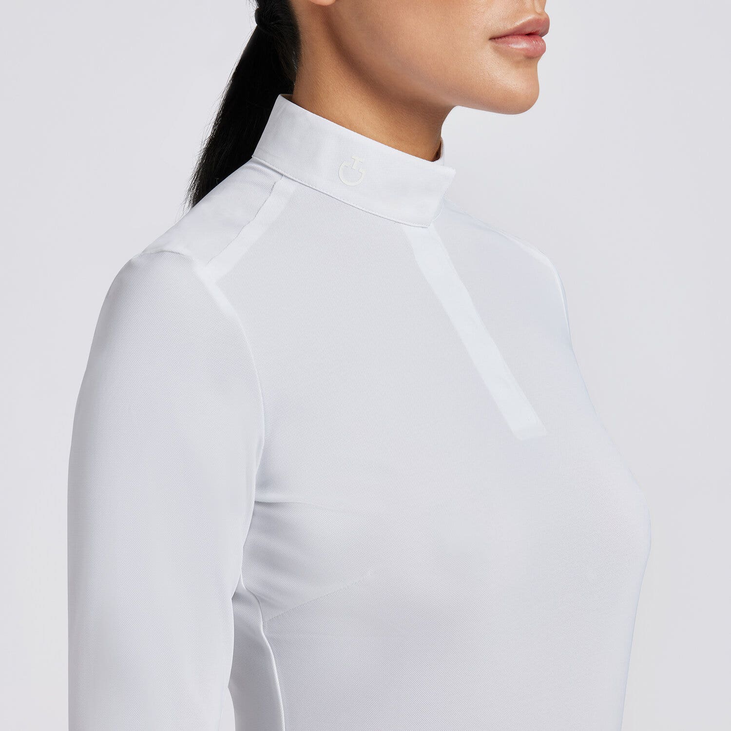 Cavalleria Toscana Cavalleria Toscana Women's Competition Shirt in Technical Jersey with Buttons WHITE/KNIT-2