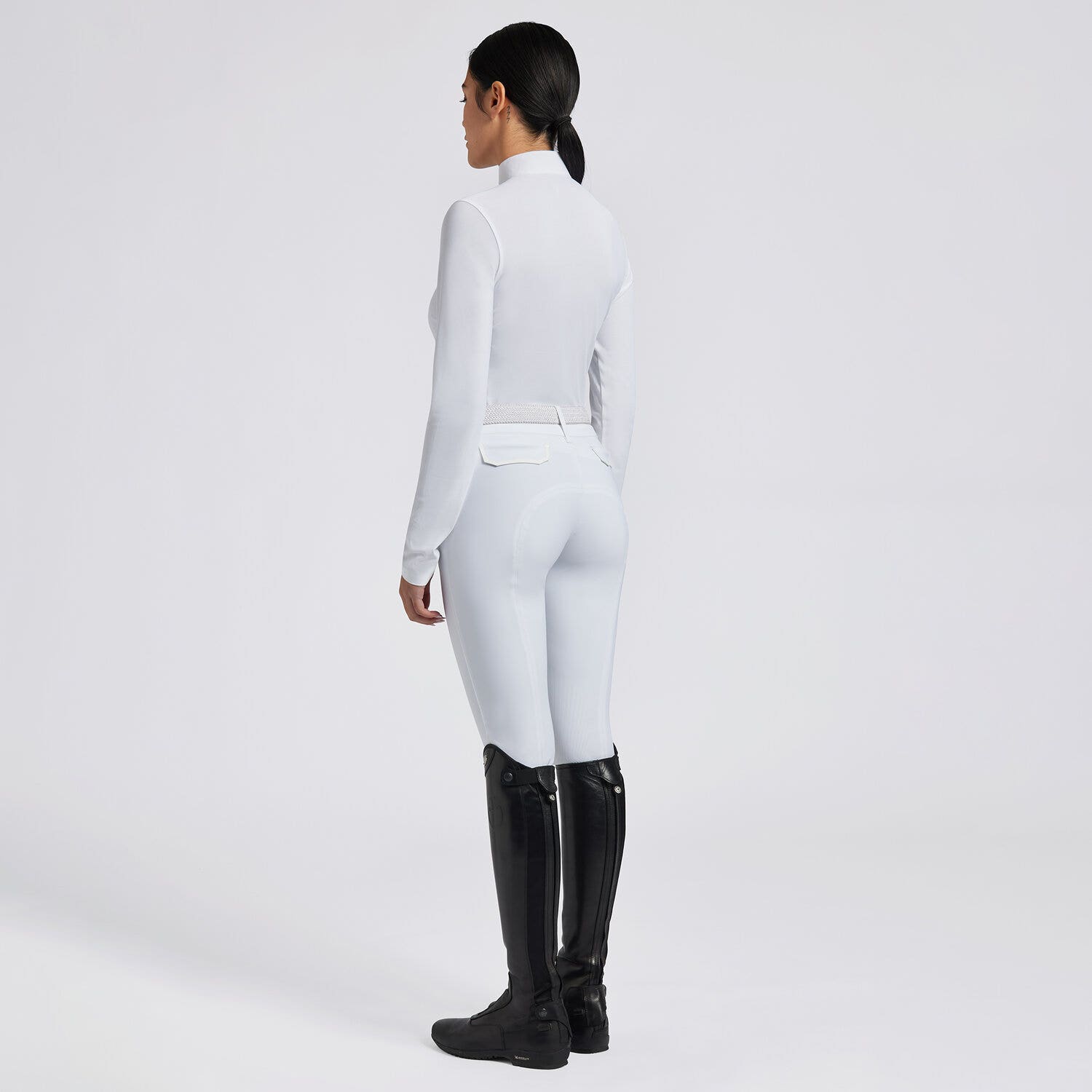 Cavalleria Toscana Cavalleria Toscana Women's Competition Shirt in Technical Jersey with Buttons WHITE/KNIT-3