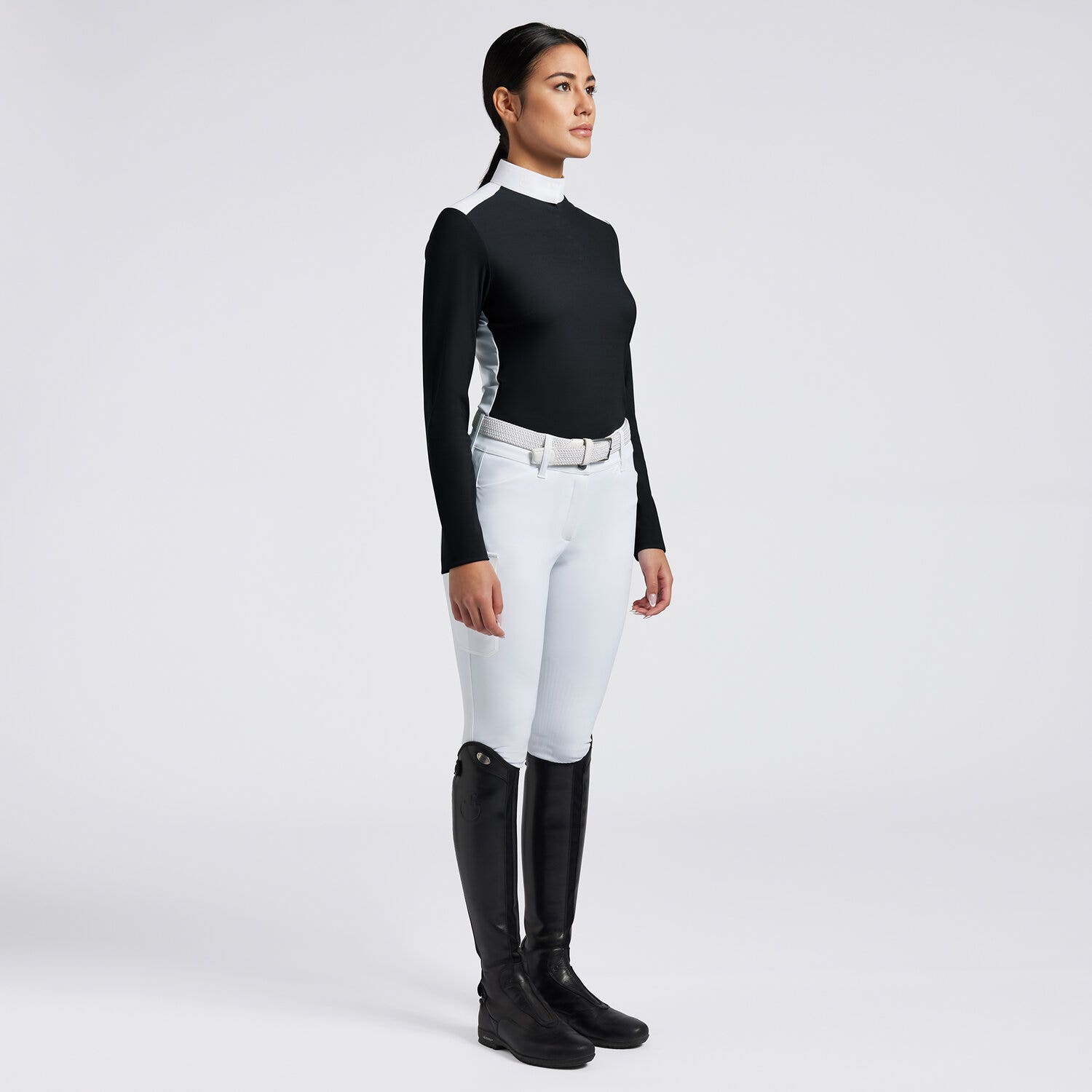 Cavalleria Toscana Cavalleria Toscana Women's Competition Shirt in Technical Jersey with Buttons NAVY-1