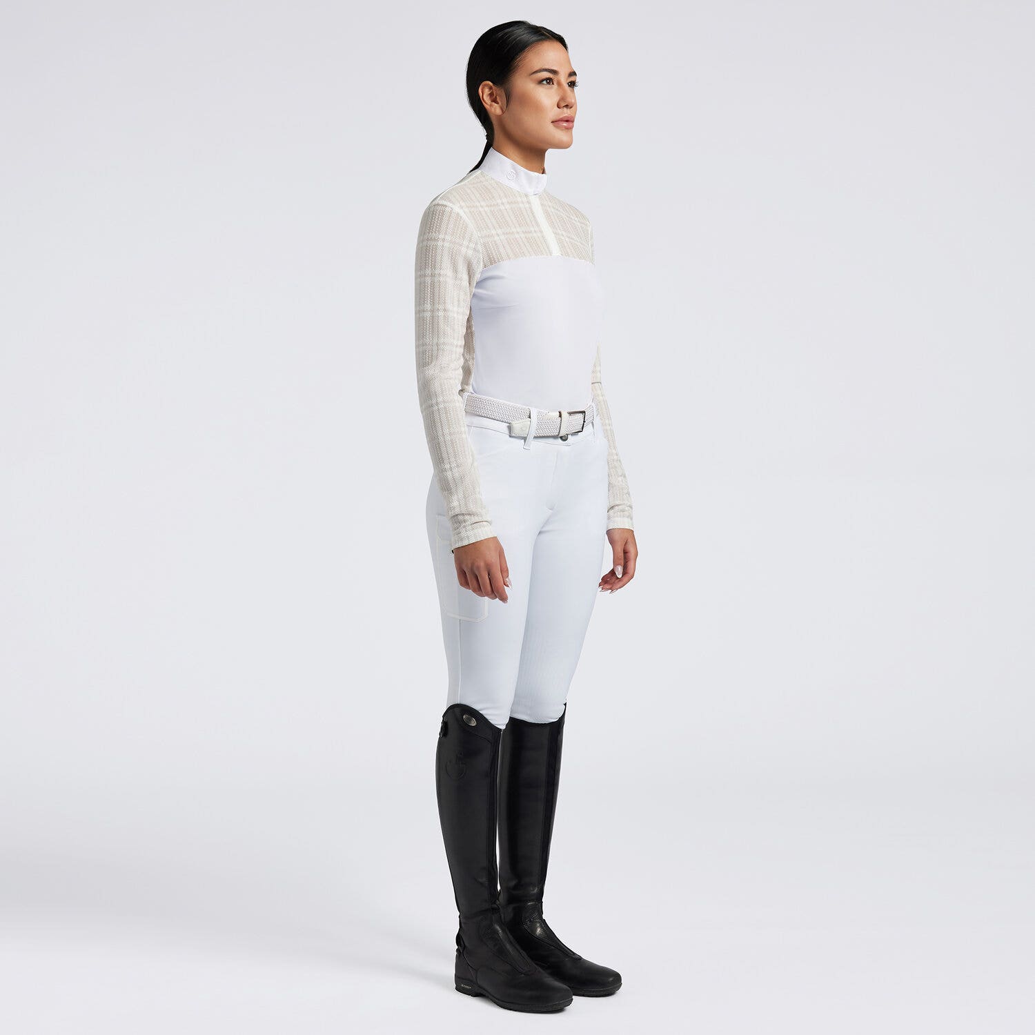 Cavalleria Toscana Cavalleria Toscana Women's Competition Shirt in Technical Jersey with zip WHITE/KNIT-1