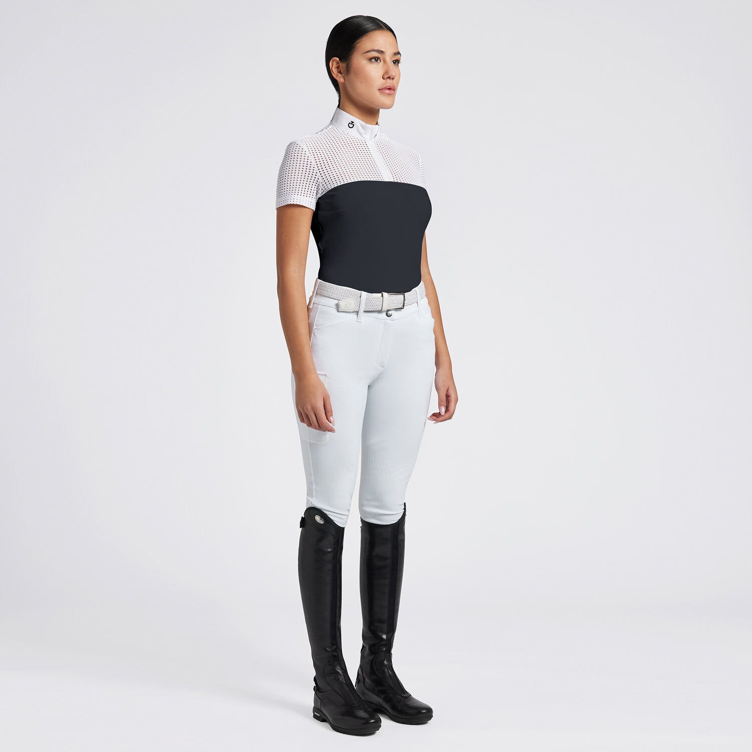 Cavalleria Toscana Cavalleria Toscana Women's Competition Shirt in Technical Jersey with Buttons NAVY-1