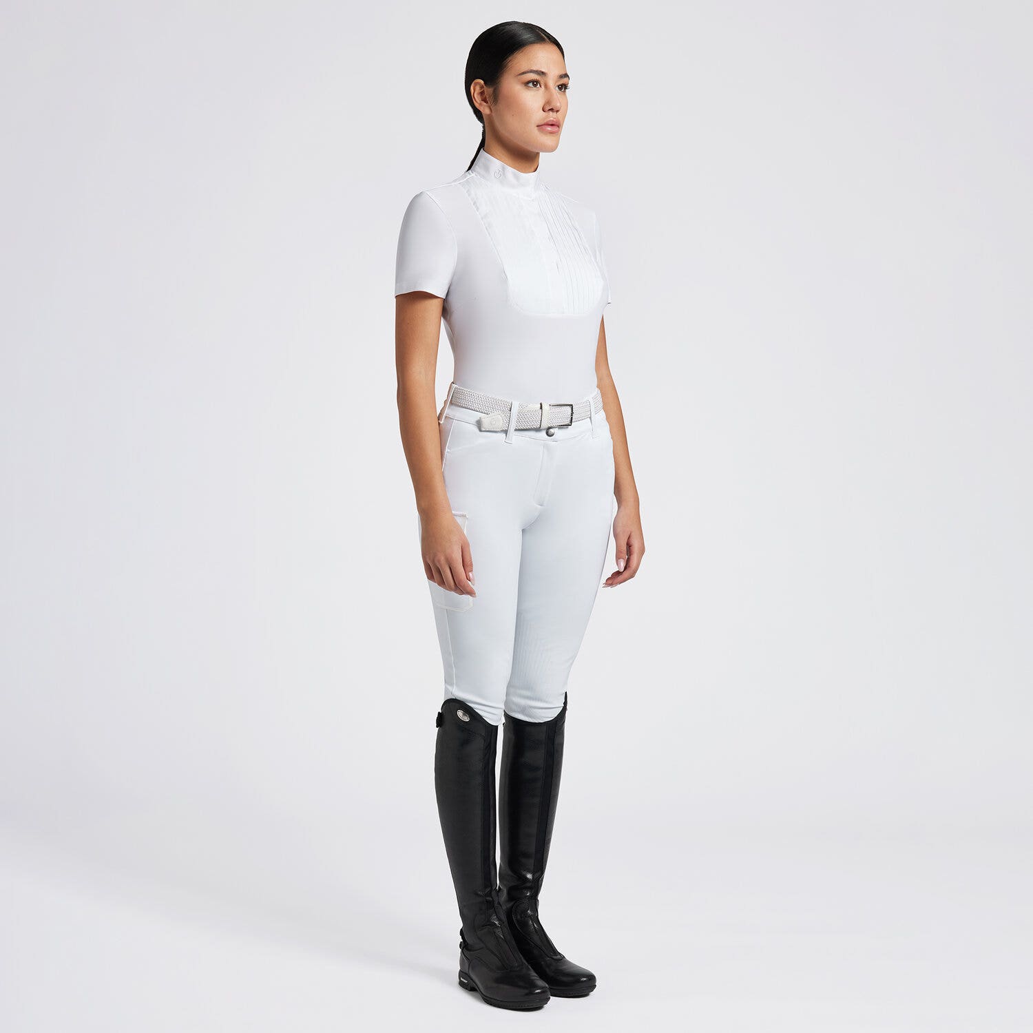 Cavalleria Toscana Cavalleria Toscana Women's Competition Shirt in Technical Jersey with Buttons WHITE-1