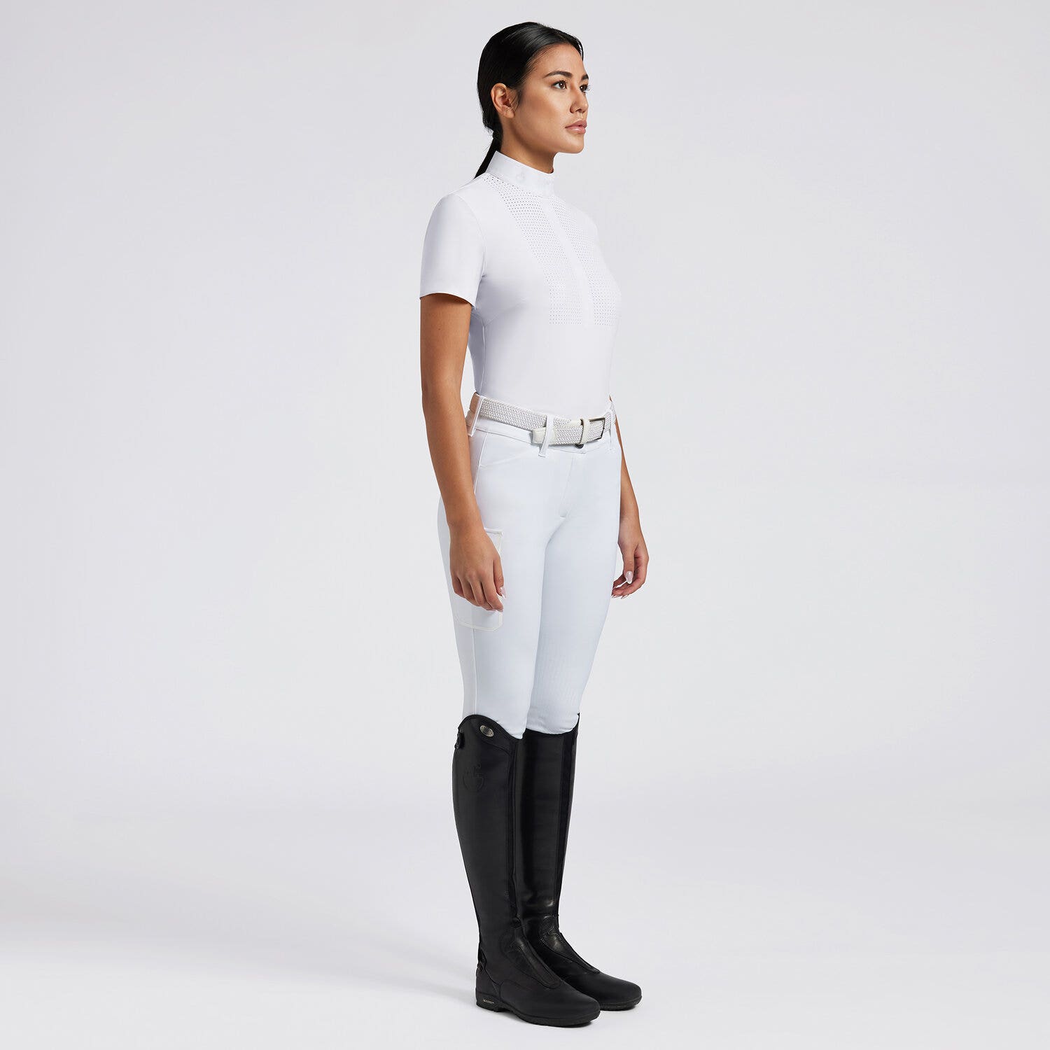 Cavalleria Toscana Cavalleria Toscana Women's Competition Shirt in Technical Jersey with Buttons WHITE-1