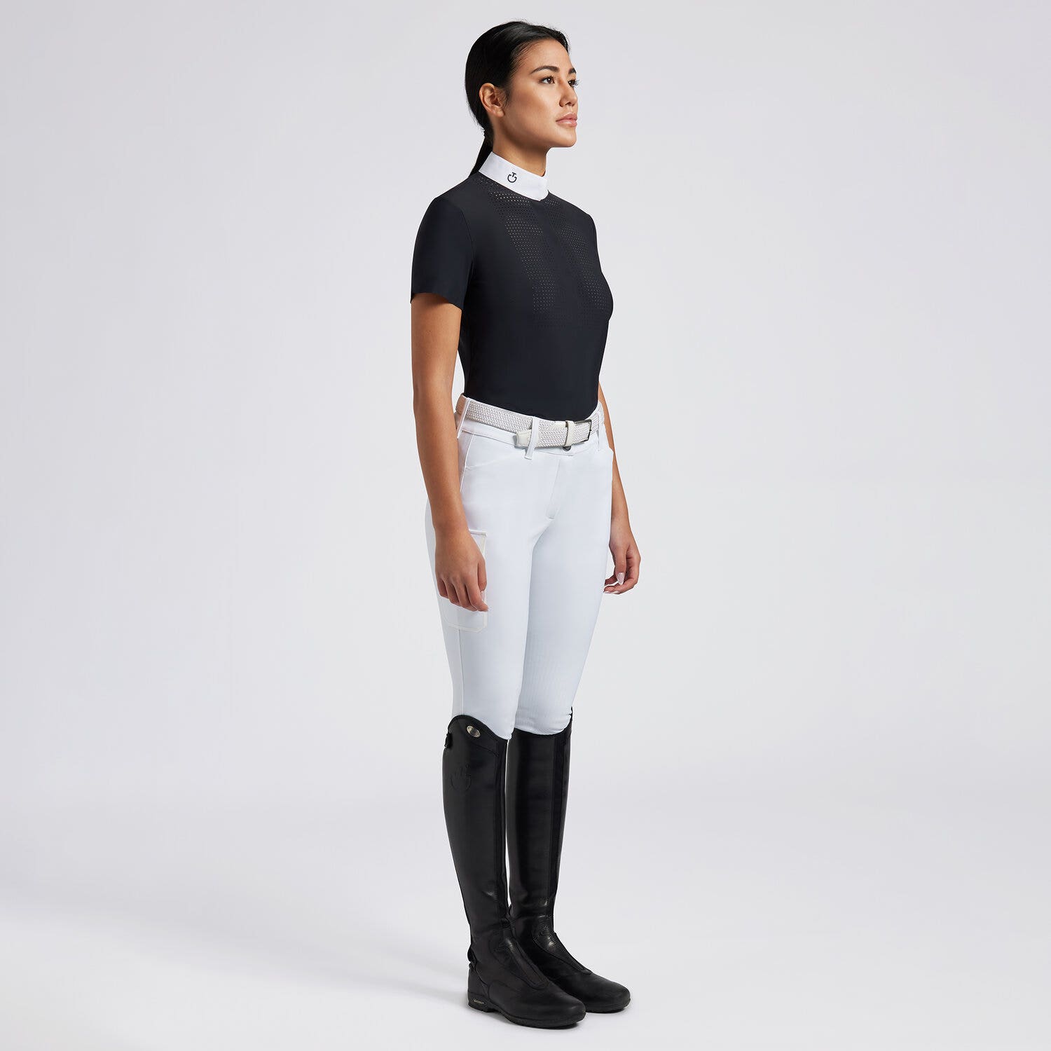 Cavalleria Toscana Cavalleria Toscana Women's Competition Shirt in Technical Jersey with Buttons NAVY-1