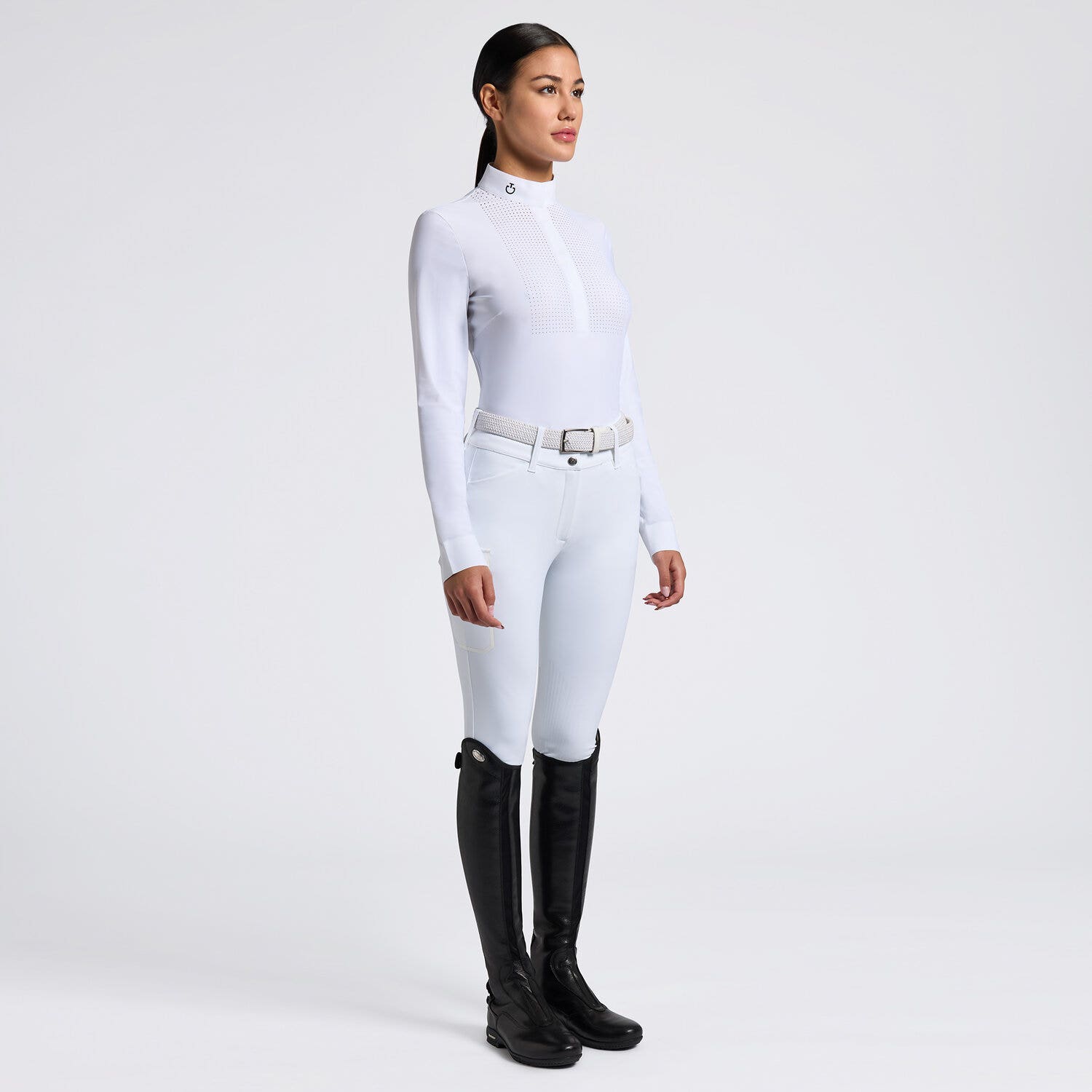 Cavalleria Toscana Cavalleria Toscana Women's Competition Shirt in Technical Jersey with Buttons WHITE-1