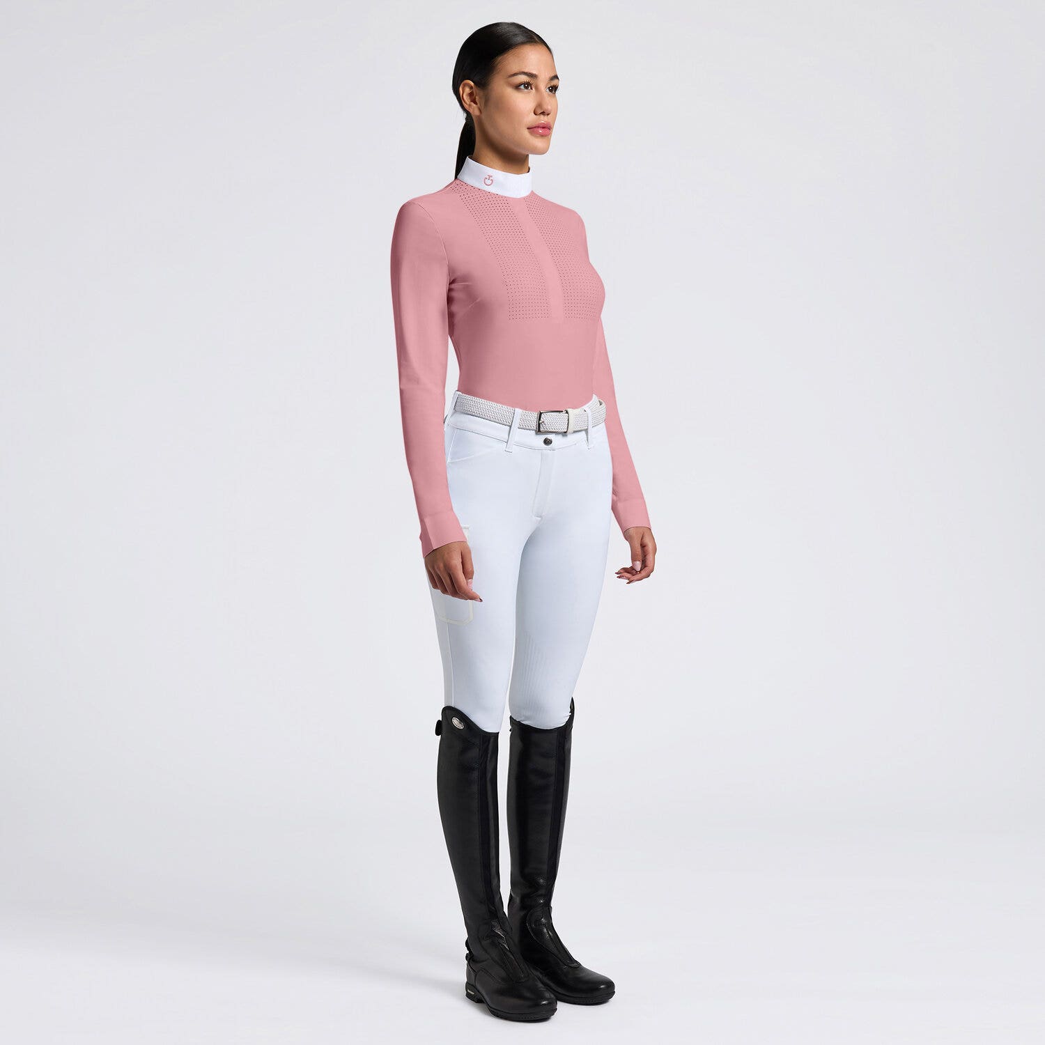 Cavalleria Toscana Cavalleria Toscana Women's Competition Shirt in Technical Jersey with Buttons DUSTY ROSE-1