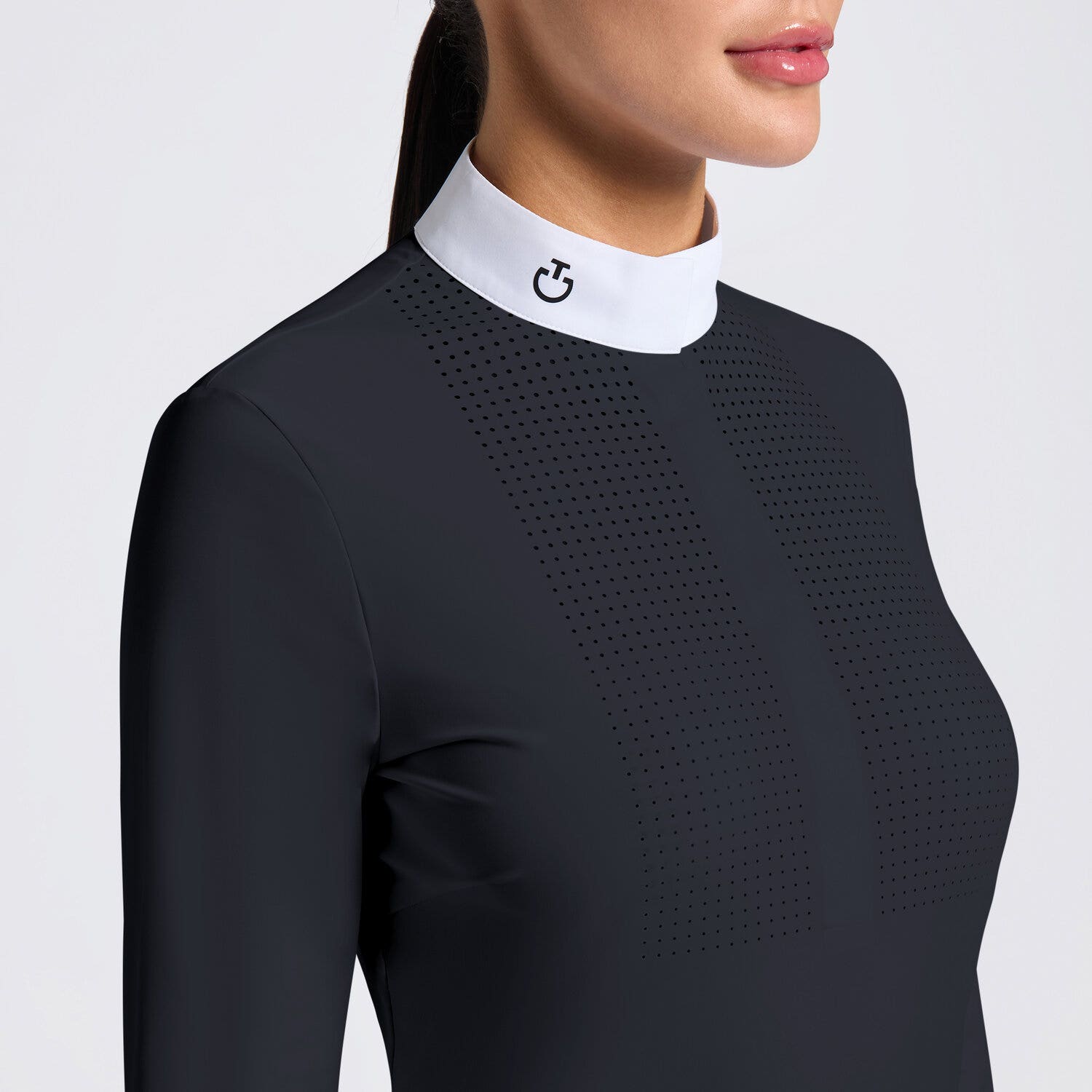 Cavalleria Toscana Cavalleria Toscana Women's Competition Shirt in Technical Jersey with Buttons NAVY-3