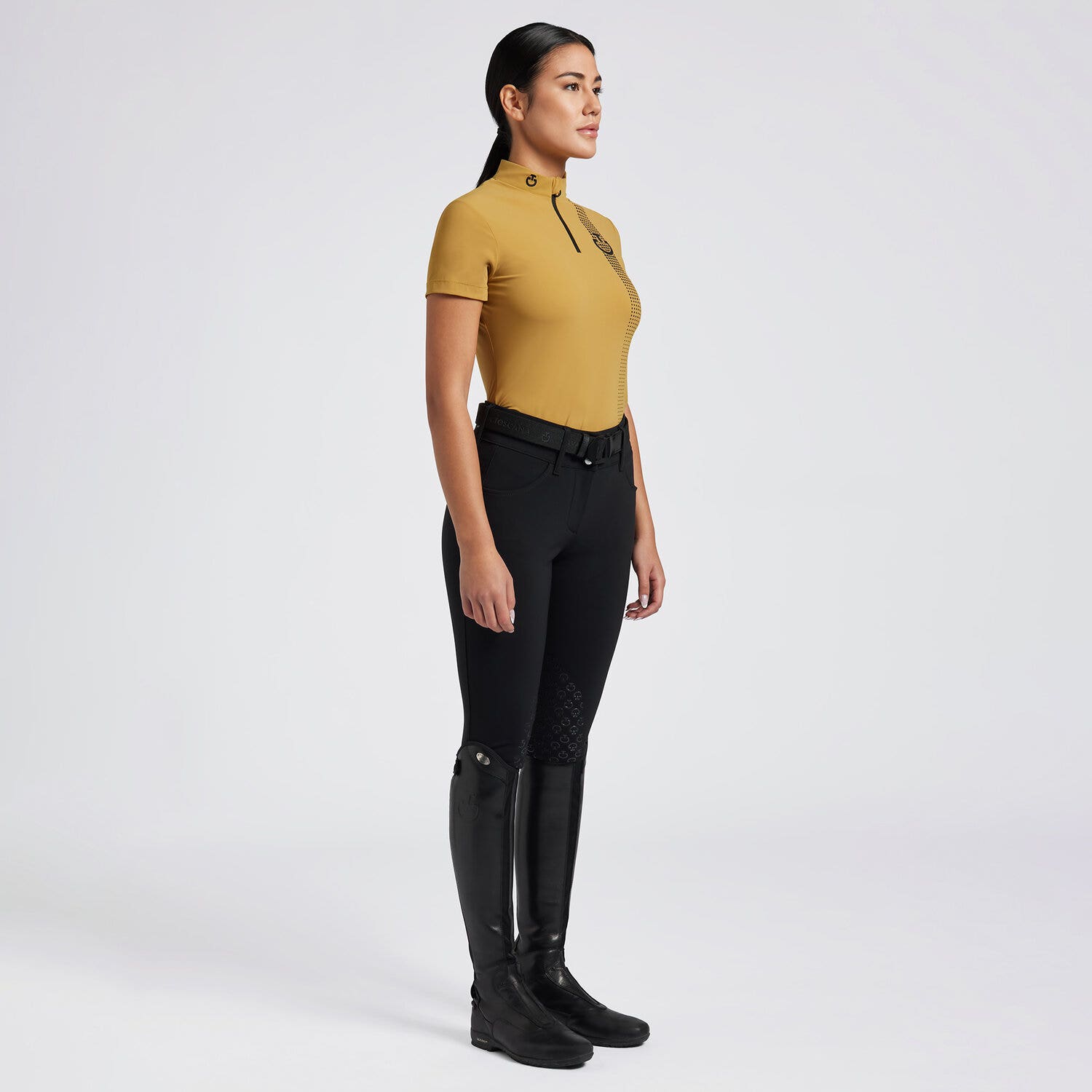 Cavalleria Toscana Cavalleria Toscana Women's Competition Shirt in Technical Jersey with zip GOLDEN OCHRE-1