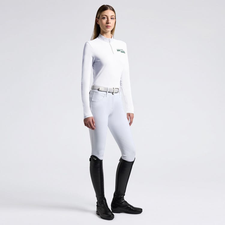 Cavalleria Toscana Camicia Cavalleria Toscana da Competizione da Donna in Jersey Tecnico e zip WHITE-1