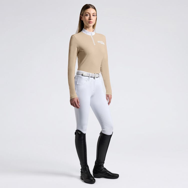 Cavalleria Toscana Camicia Cavalleria Toscana da Competizione da Donna in Jersey Tecnico e zip BEIGE-1