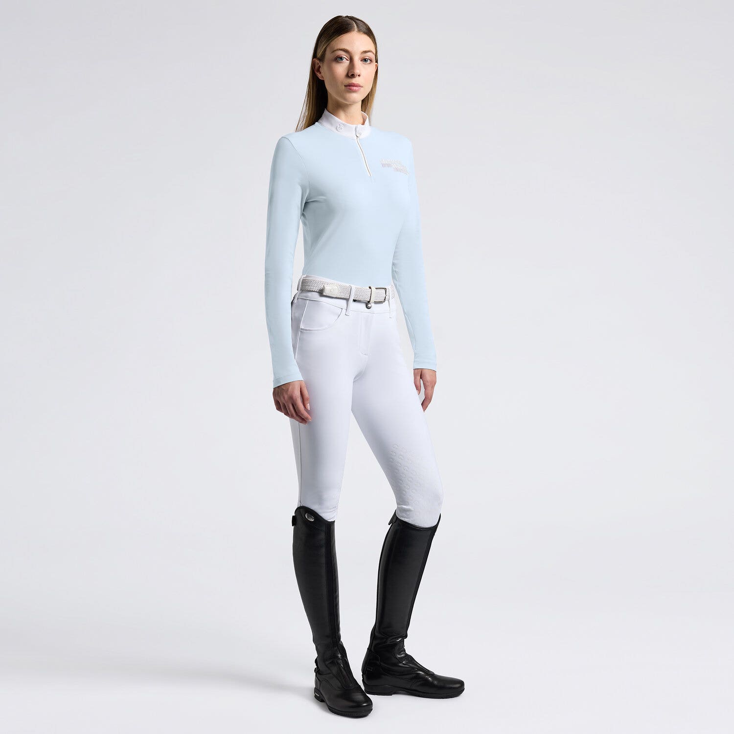 Cavalleria Toscana Cavalleria Toscana Women's Competition Shirt in Technical Jersey with zip POWDER BLUE-1