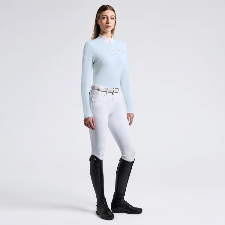 Cavalleria Toscana Camicia Cavalleria Toscana da Competizione da Donna in Jersey Tecnico e zip POWDER BLUE-1